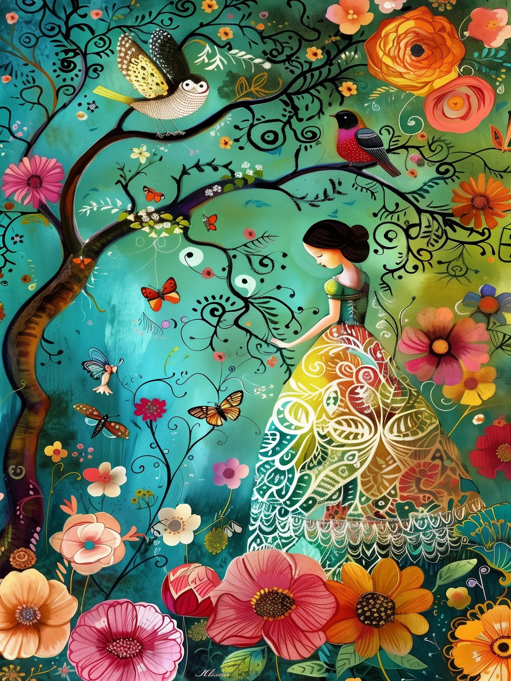 Floral Ladies Unframed Canvas Wall Art Poster Cozy Home Decoration for Living Room Bedroom & Ideal Gift Idea