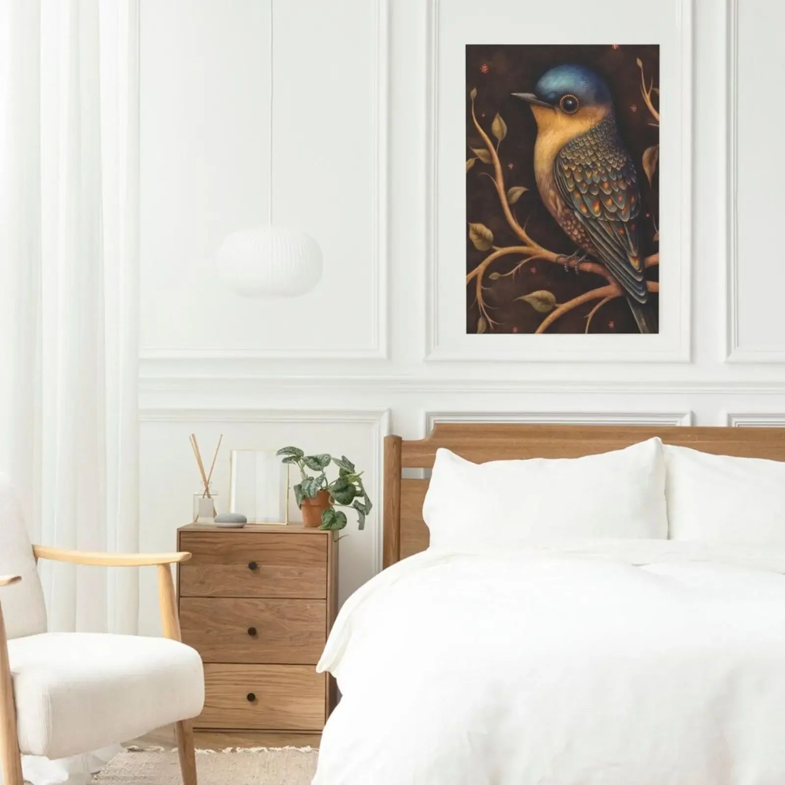 Dark Garden Birds Retro Style Unframed Canvas Print Wall Art Poster For Home Living Room Bedroom Decor Gifts