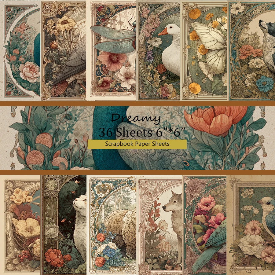 36 Sheets 6"x6" Scrapbook Paper Pack: Vibrant Vintage Patterns for Scrapbooking, Origami, Junk Journal & Card Making .