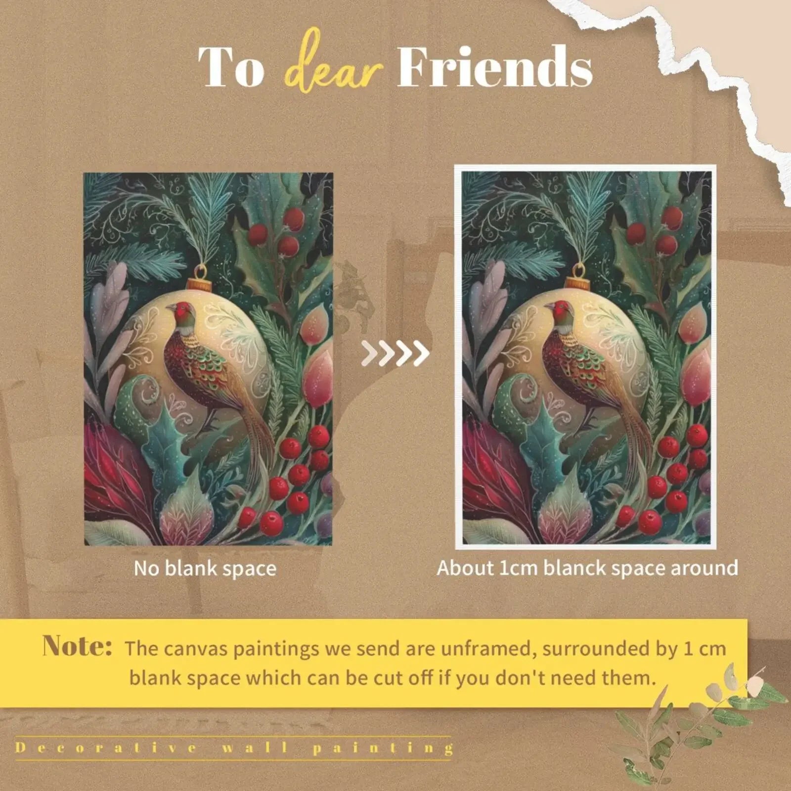 Animals in Christmas Baubles Canvas Unframed Wall Art Print Poster For Living Room Bedroom Home Decor Nice Gifts