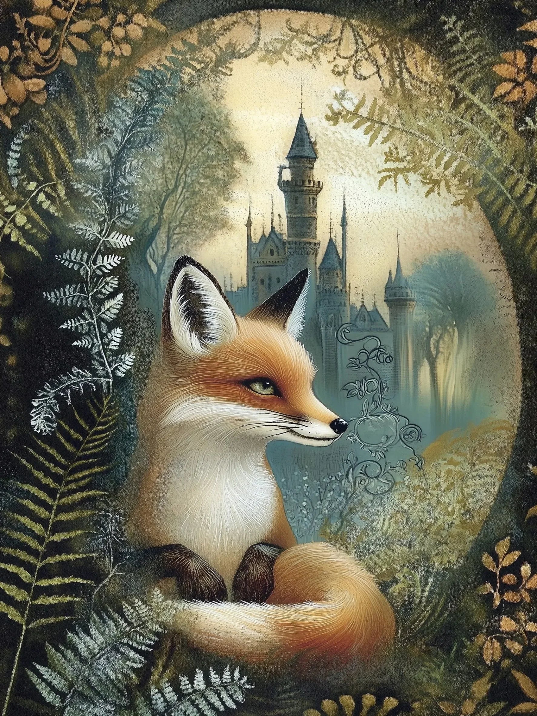 Fox & Fern Unframed Canvas Art Print Poster Warm Wall Decor for Living Room Bedroom & Beautiful Present