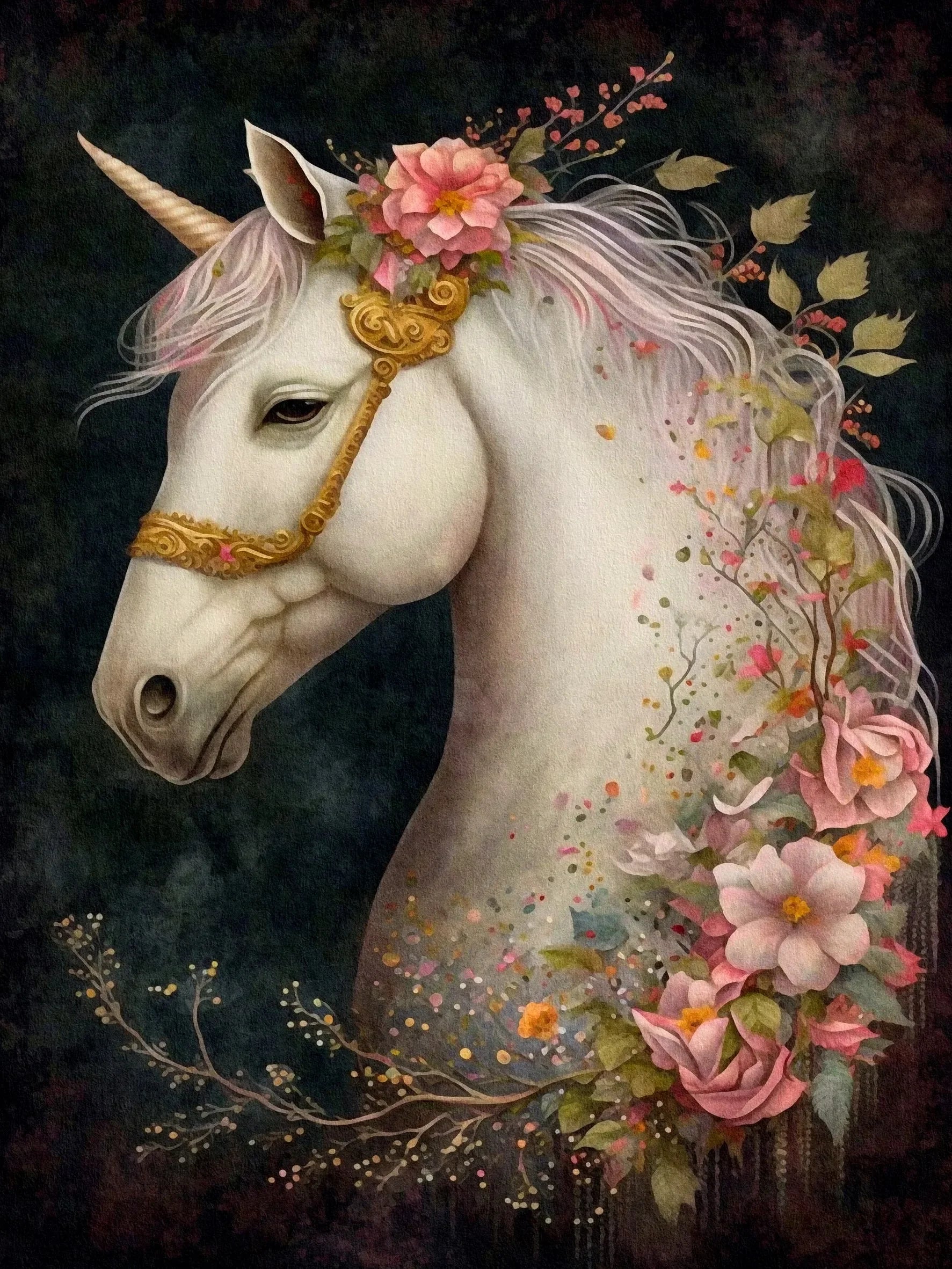 Horses & Unicorn Artwork Unframed Canvas Print Poster Modern Wall Decoration for Living Room Bedroom & Nice Gift