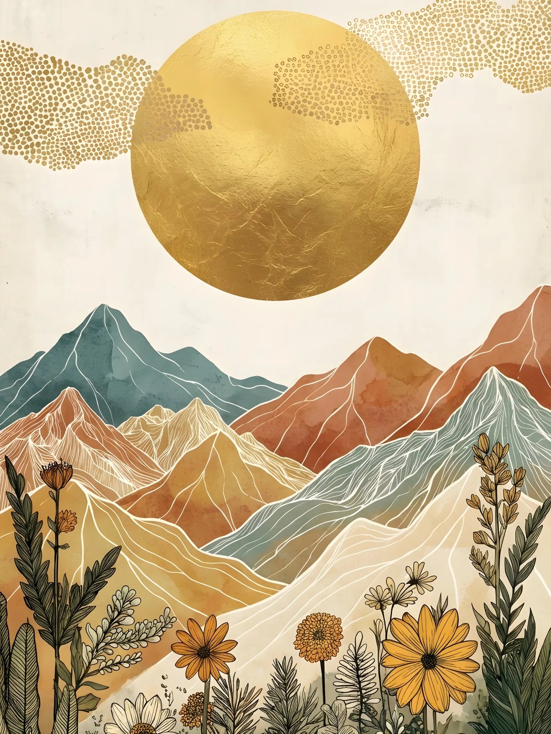 Wall Art Poster Unframed Canvas Retro Boho Celestial Mountain Print For Home Living Room Bedroom Decor Great Gifts