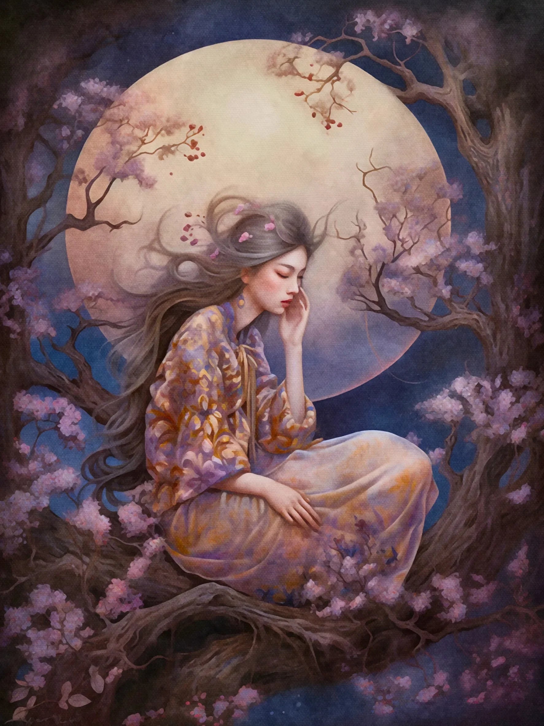 Purple Night Garden Art Unframed Canvas Print Poster Wall Decor for Home Living Room Bedroom & Beautiful Gift Idea