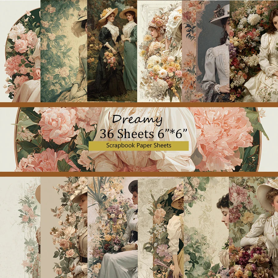 36 Sheets 6"x6" Scrapbook Paper Pack: Vintage Map & Flower Prints for Scrapbooking, Origami, Junk Journal & Card DIY .