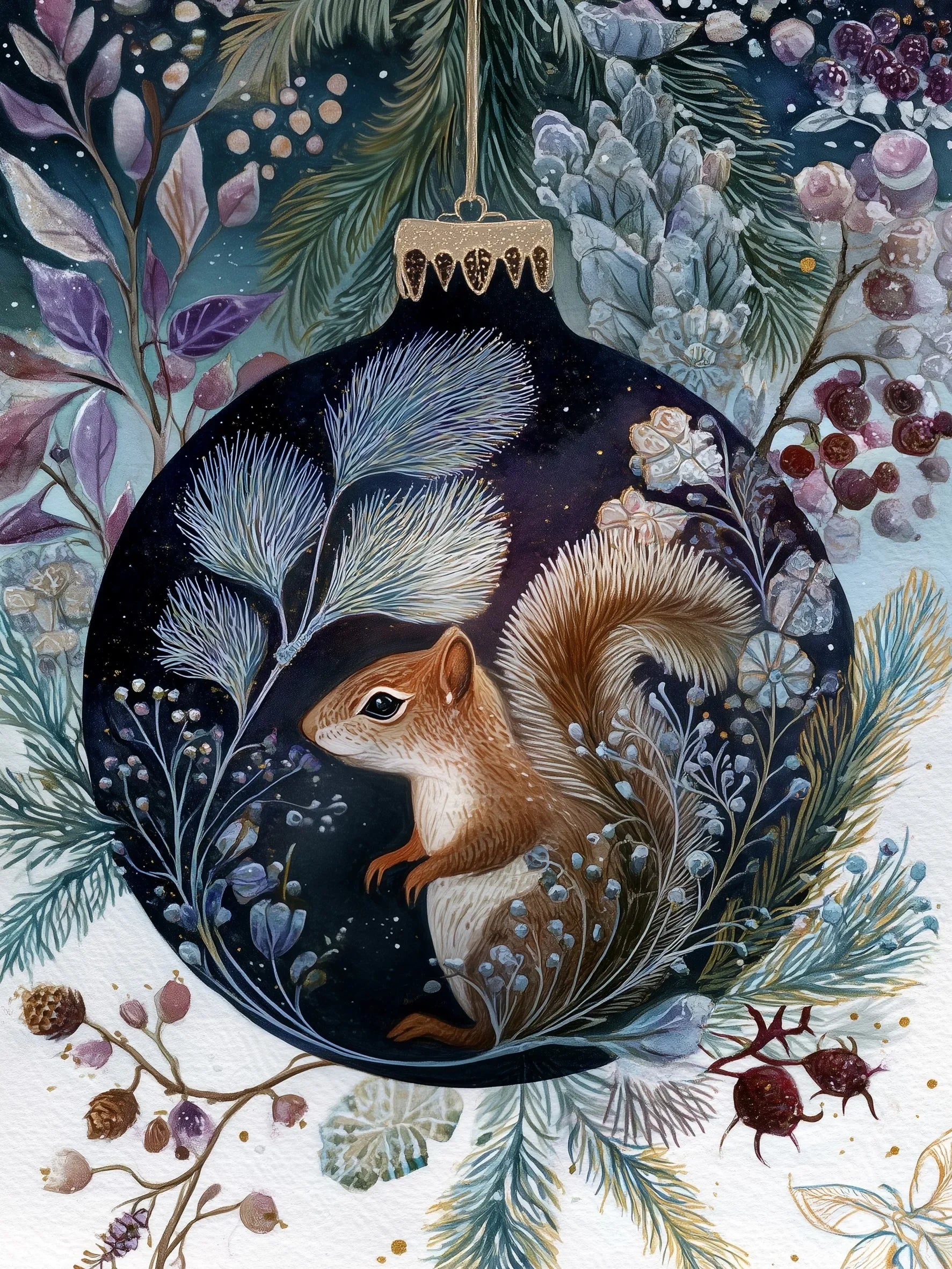 Animals in Christmas Baubles Canvas Unframed Wall Art Print Poster For Living Room Bedroom Home Decor Nice Gifts