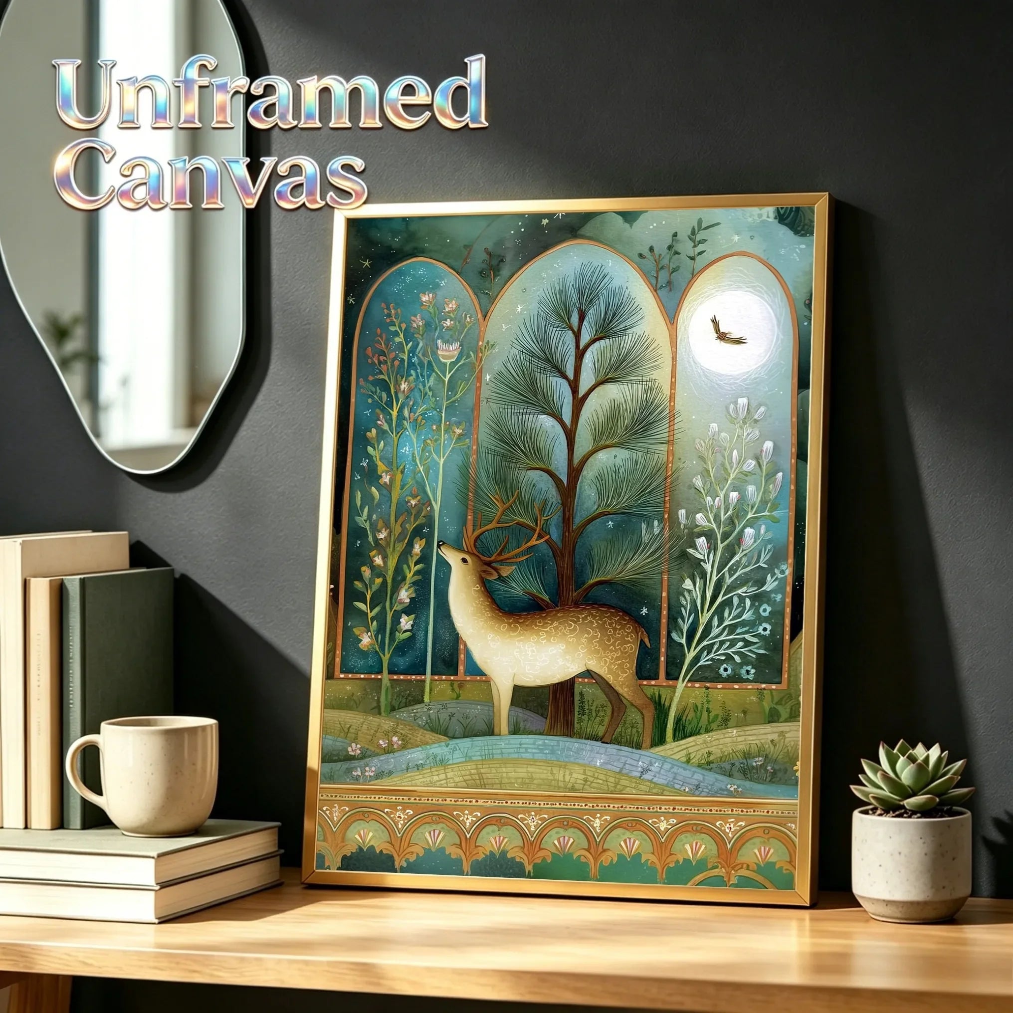 Home Decor Unframed Canvas Print Retro Divided Woodland Scenes Wall Art Poster For Living Room Bedroom Decoration Gift