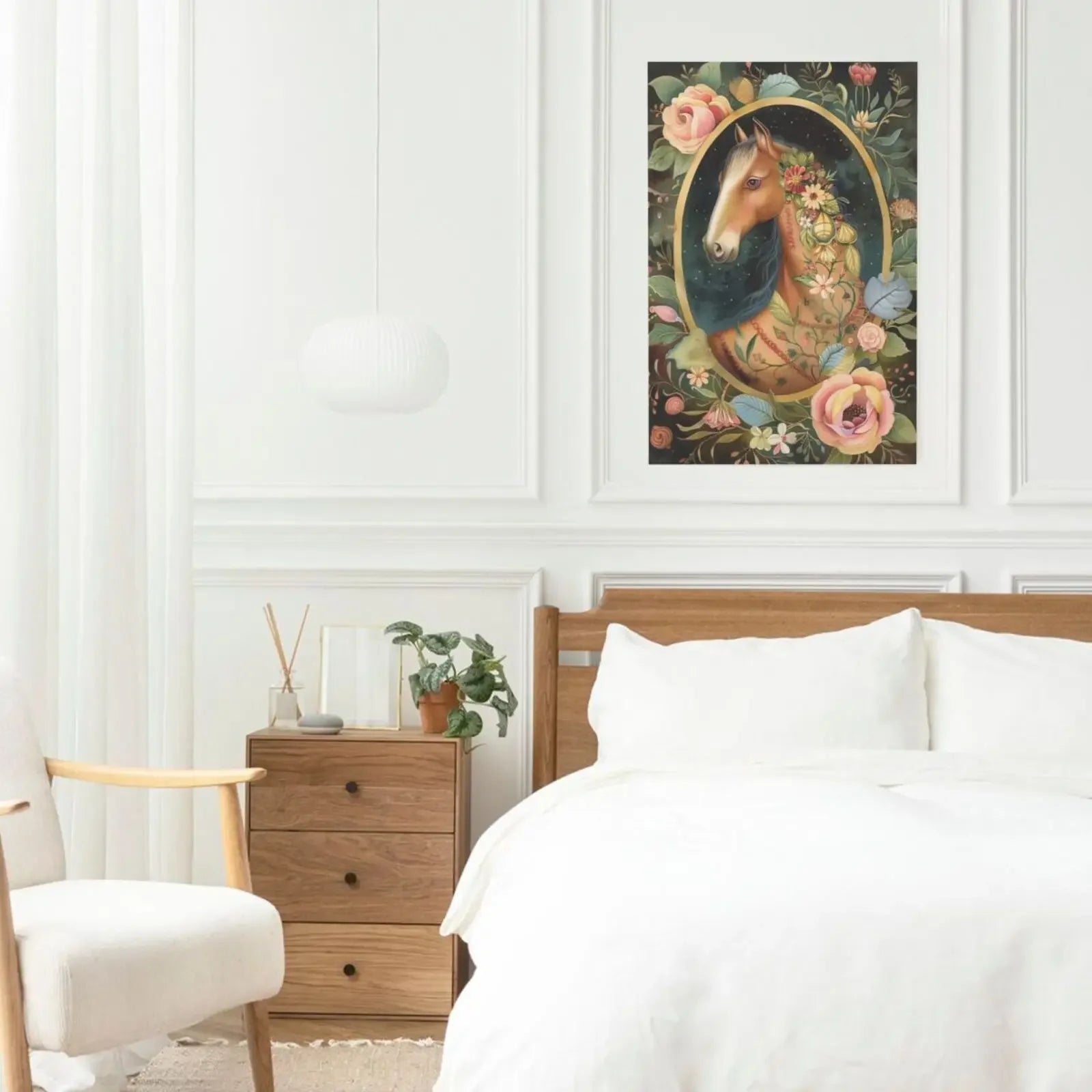 Retro Floral Horse Unframed Canvas Art Print Poster Wall Decor For Living Room Bedroom Home Decoration Ideal Gift