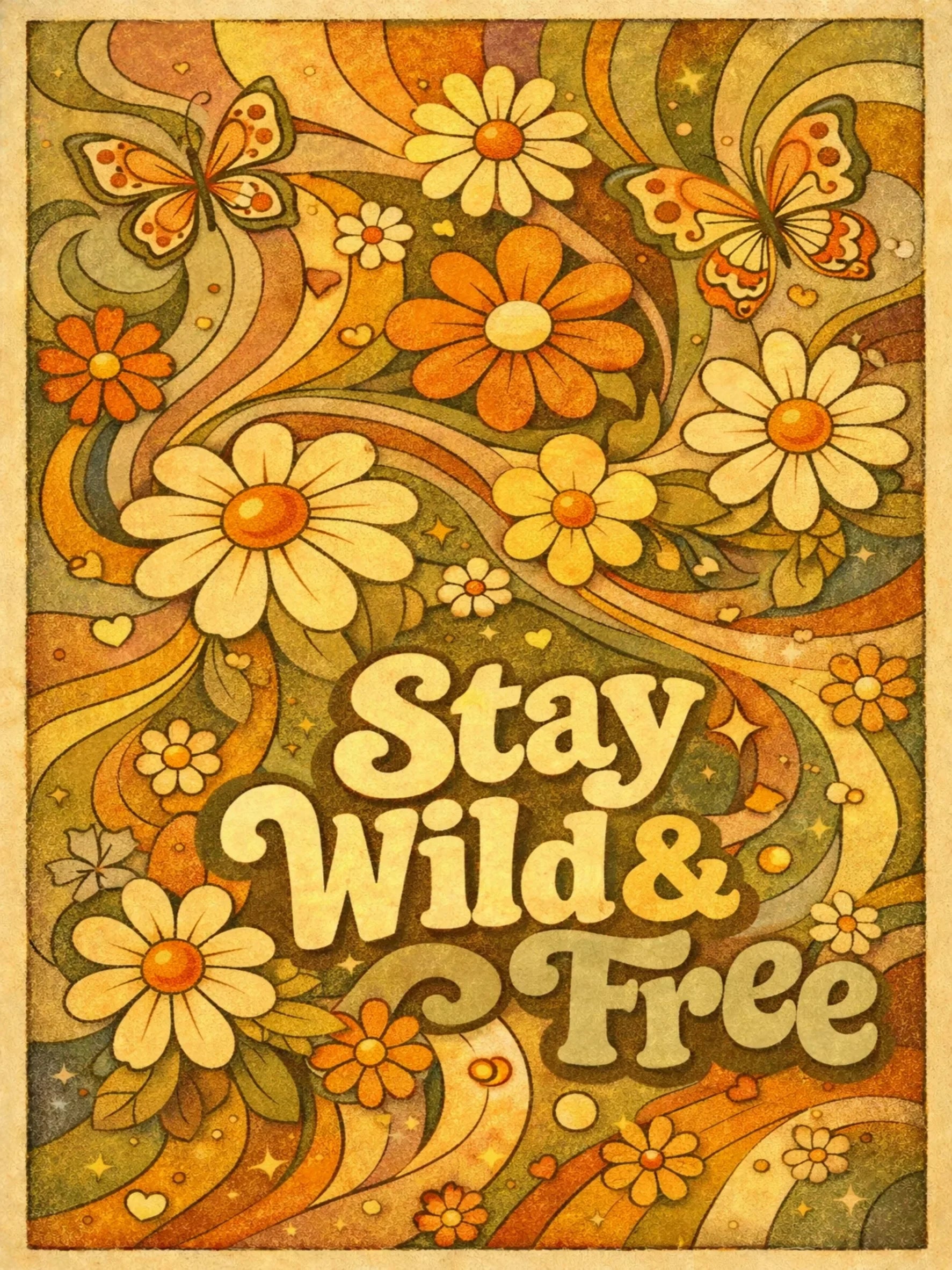 Groovy 70s Hippie Art Unframed Canvas Print Poster Wall Decor for Home Bedroom Living Room & Wonderful Present
