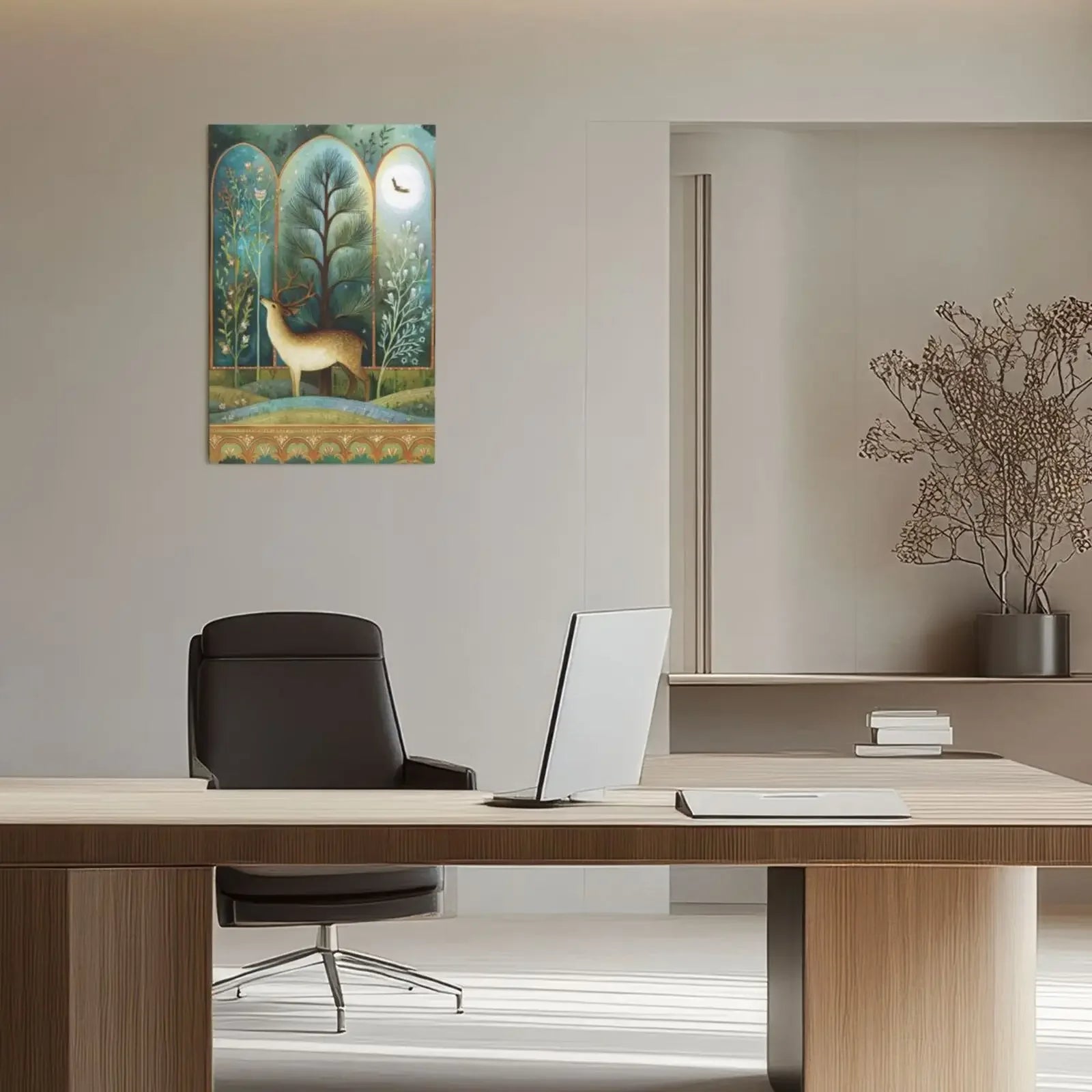 Home Decor Unframed Canvas Print Retro Divided Woodland Scenes Wall Art Poster For Living Room Bedroom Decoration Gift