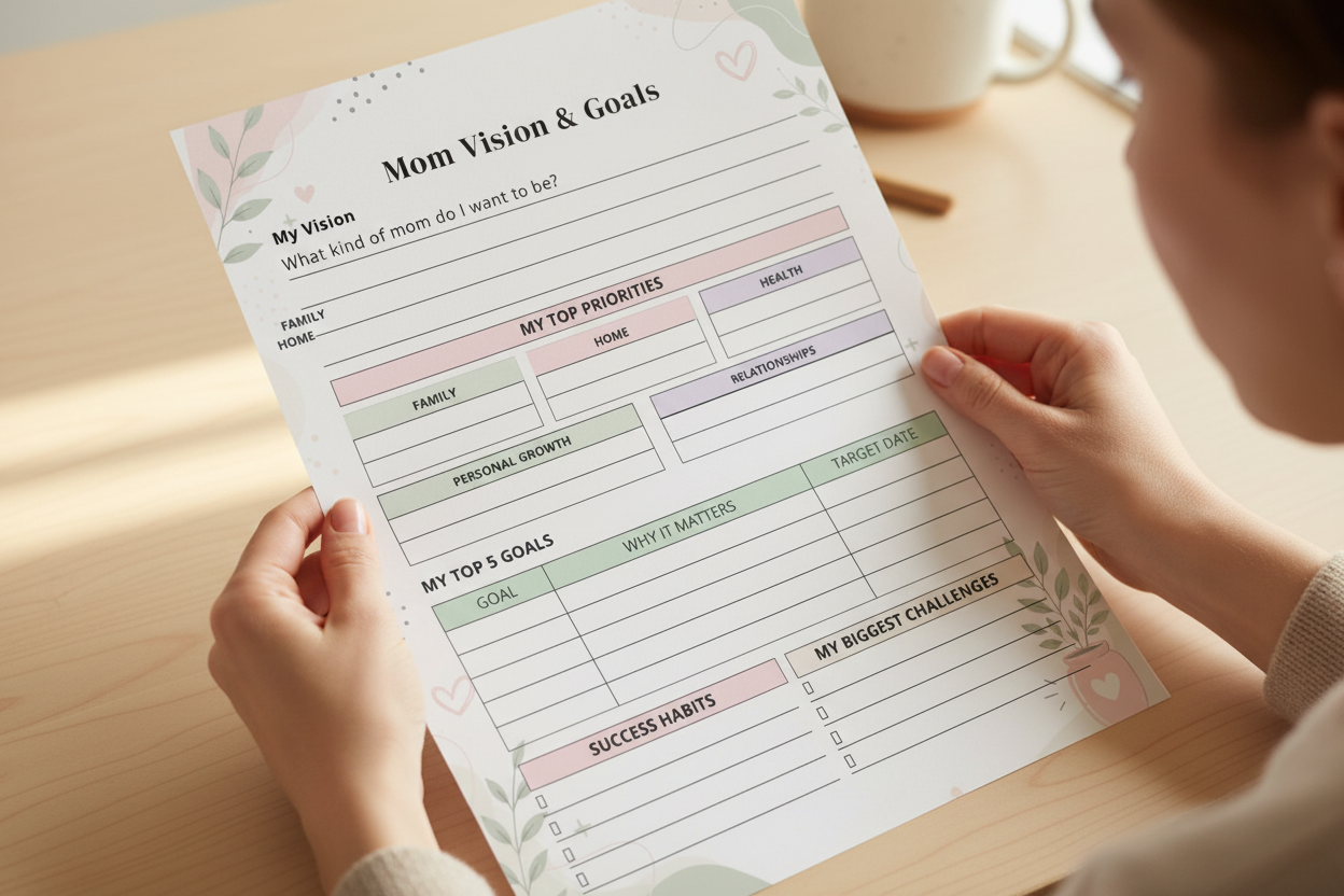 Hands holding freshly printed ADHD planner page