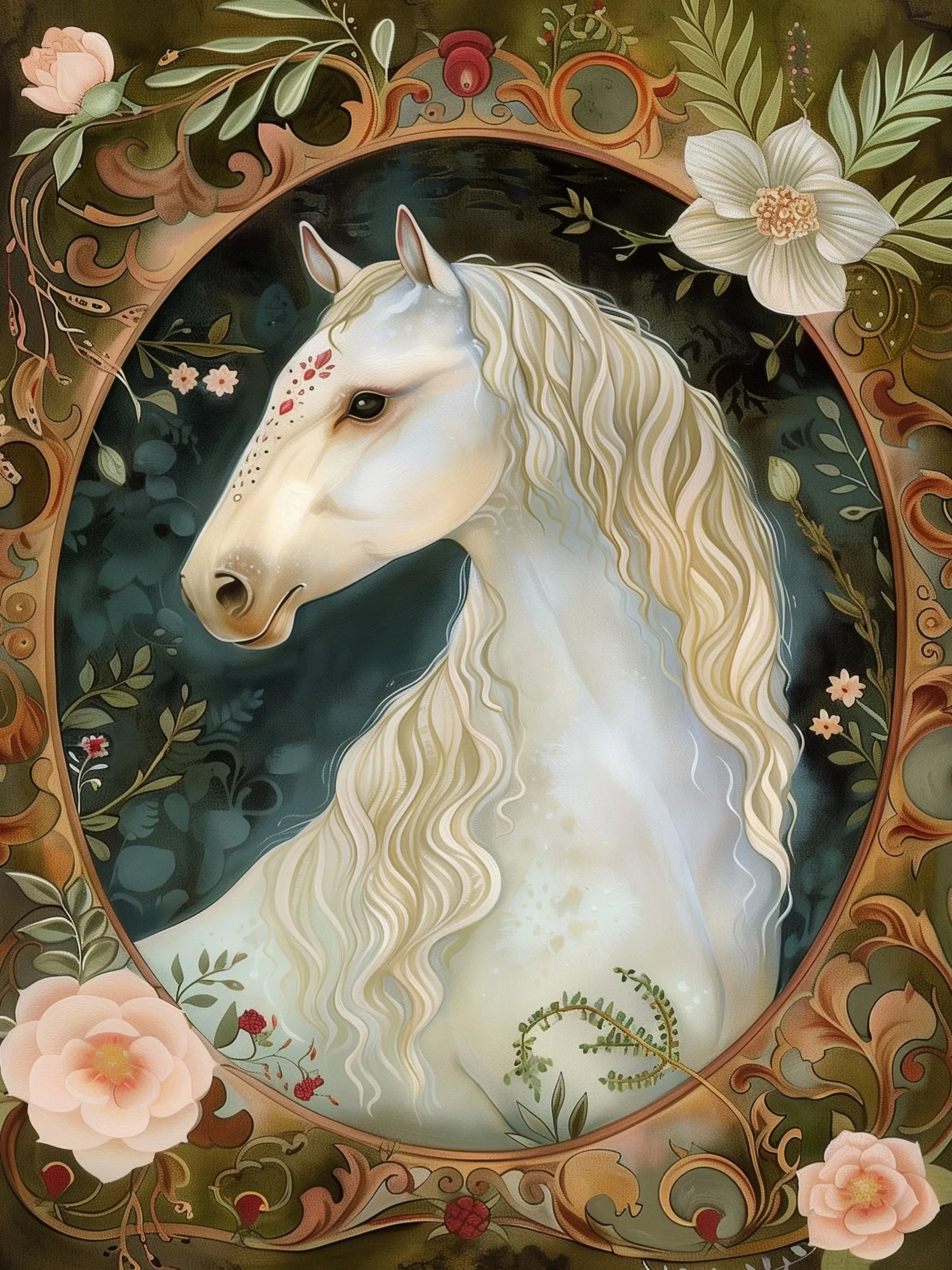 Retro Floral Horse Unframed Canvas Art Print Poster Wall Decor For Living Room Bedroom Home Decoration Ideal Gift