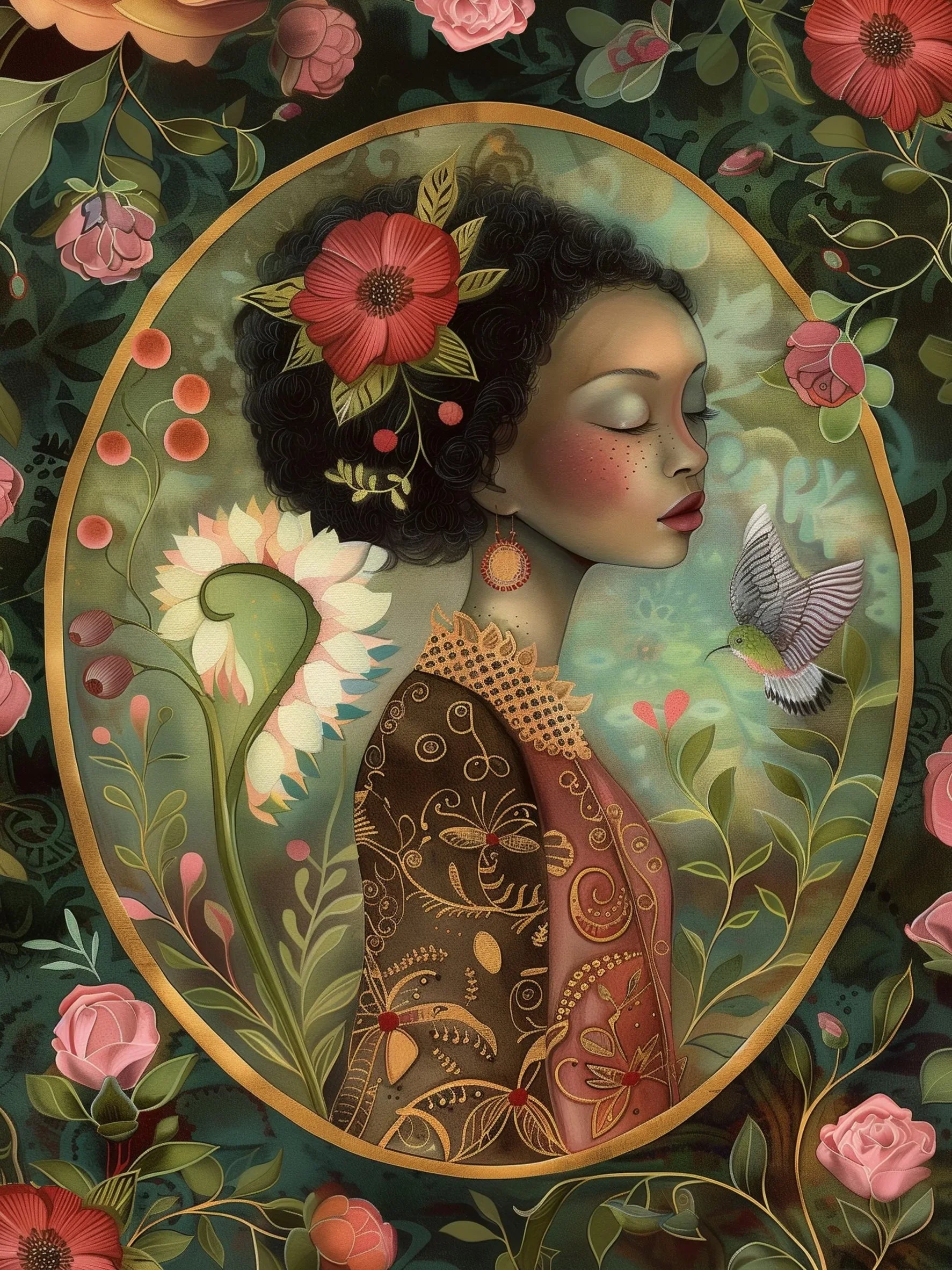 Unframed Canvas Floral Lady Art Print Poster Wall Art for Home Living Room Bedroom Decor & Perfect Present