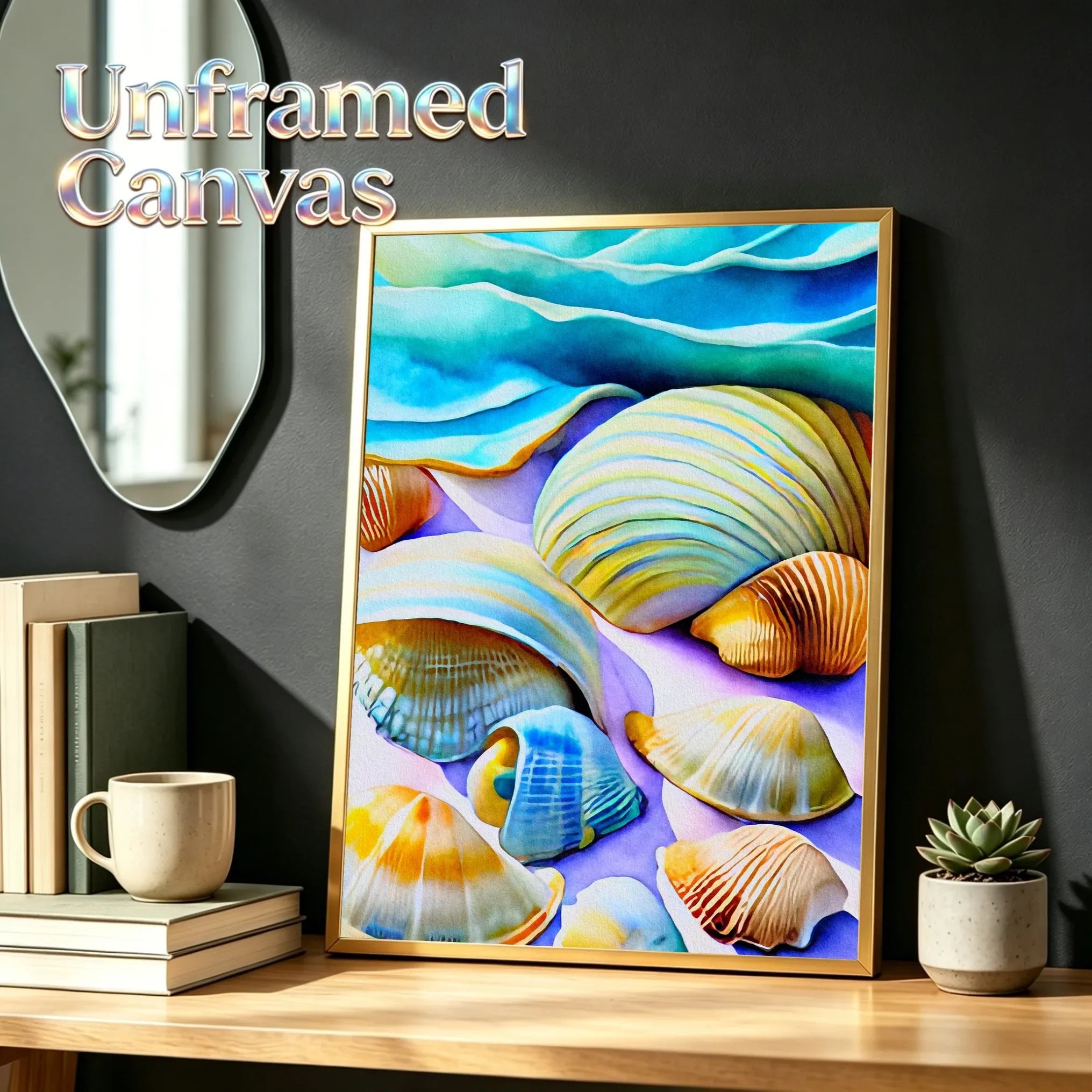 Seashell & Beach Unframed Canvas Art Print Wall Poster Home Decor for Living Room Bedroom & Fine Present