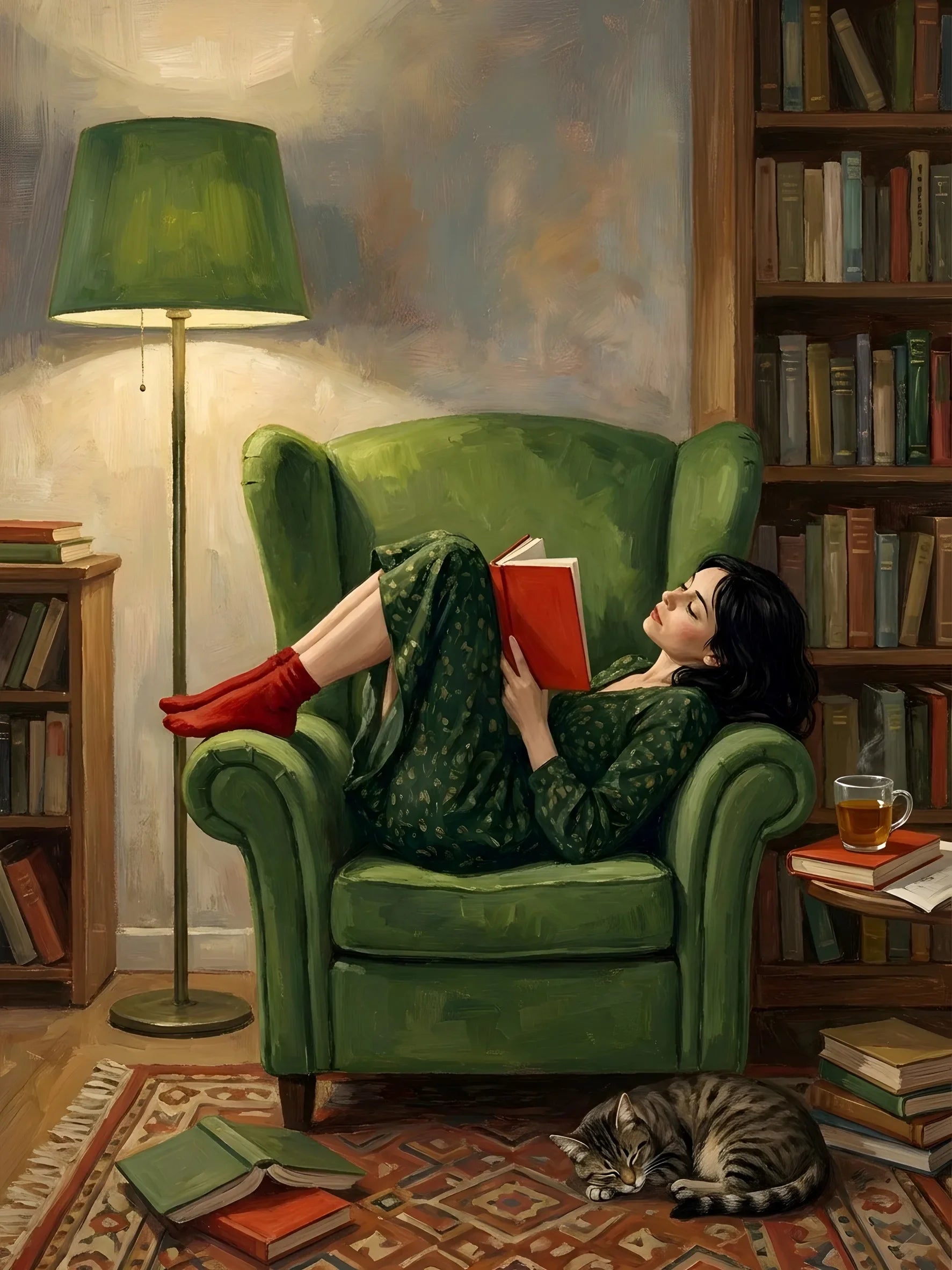 Vintage Reading Moment Scene Canvas Art Unframed Wall Poster Cozy Home Decoration for Bedroom Living Room & Perfect Gift