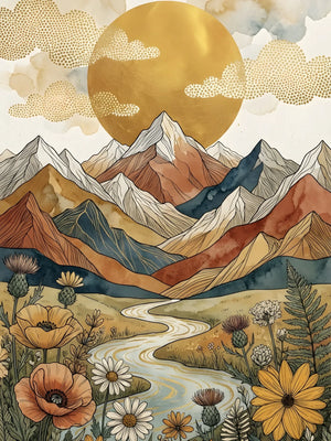 Wall Art Poster Unframed Canvas Retro Boho Celestial Mountain Print For Home Living Room Bedroom Decor Great Gifts