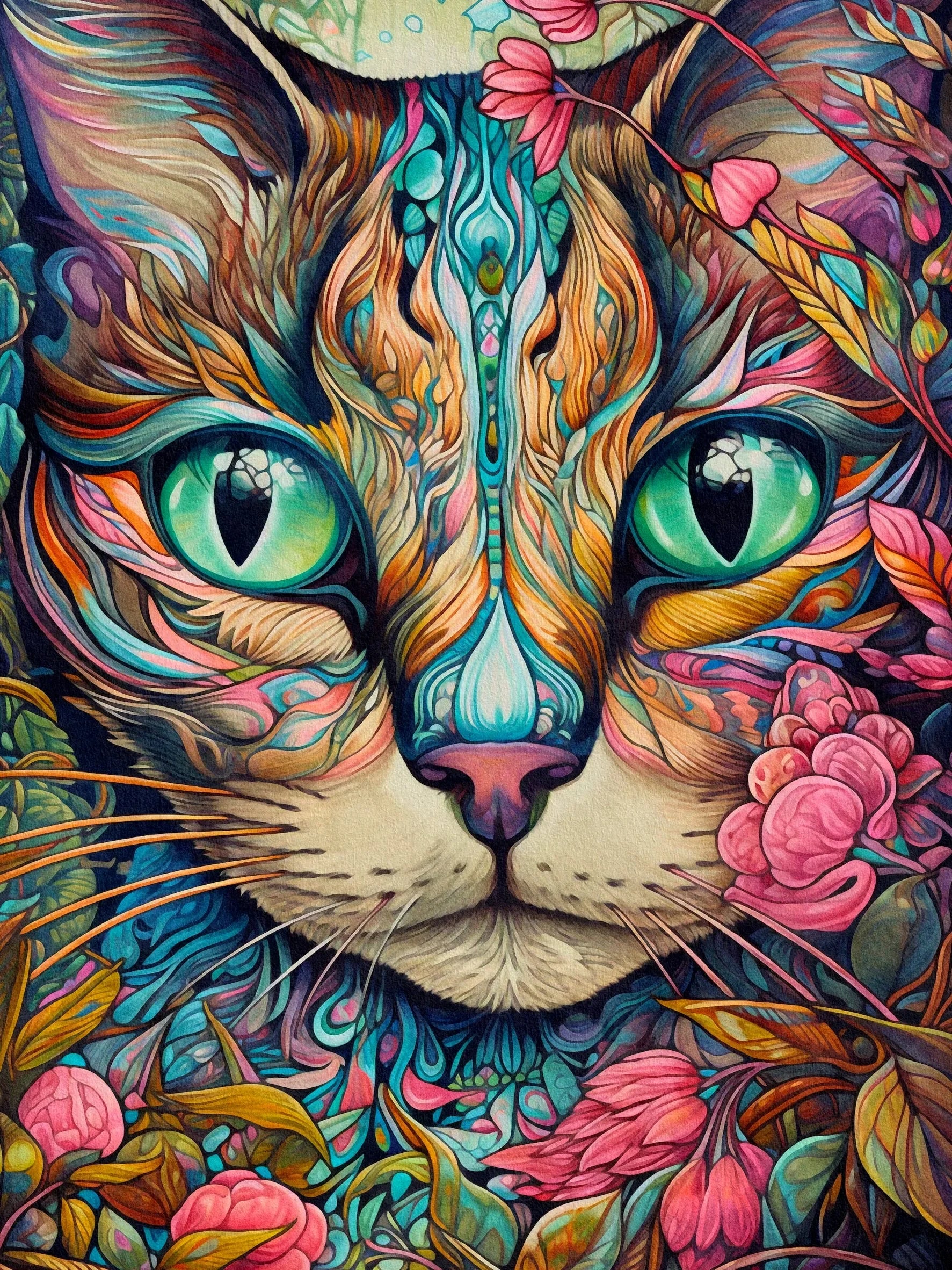 Floral Cats Unframed Canvas Print Poster Wall Art For Living Room Bedroom Home Decor And Gifts