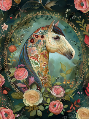 Retro Floral Horse Unframed Canvas Art Print Poster Wall Decor For Living Room Bedroom Home Decoration Ideal Gift