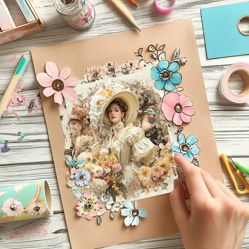 36 Sheets 6"x6" Scrapbook Paper Pack: Vintage Map & Flower Prints for Scrapbooking, Origami, Junk Journal & Card DIY .
