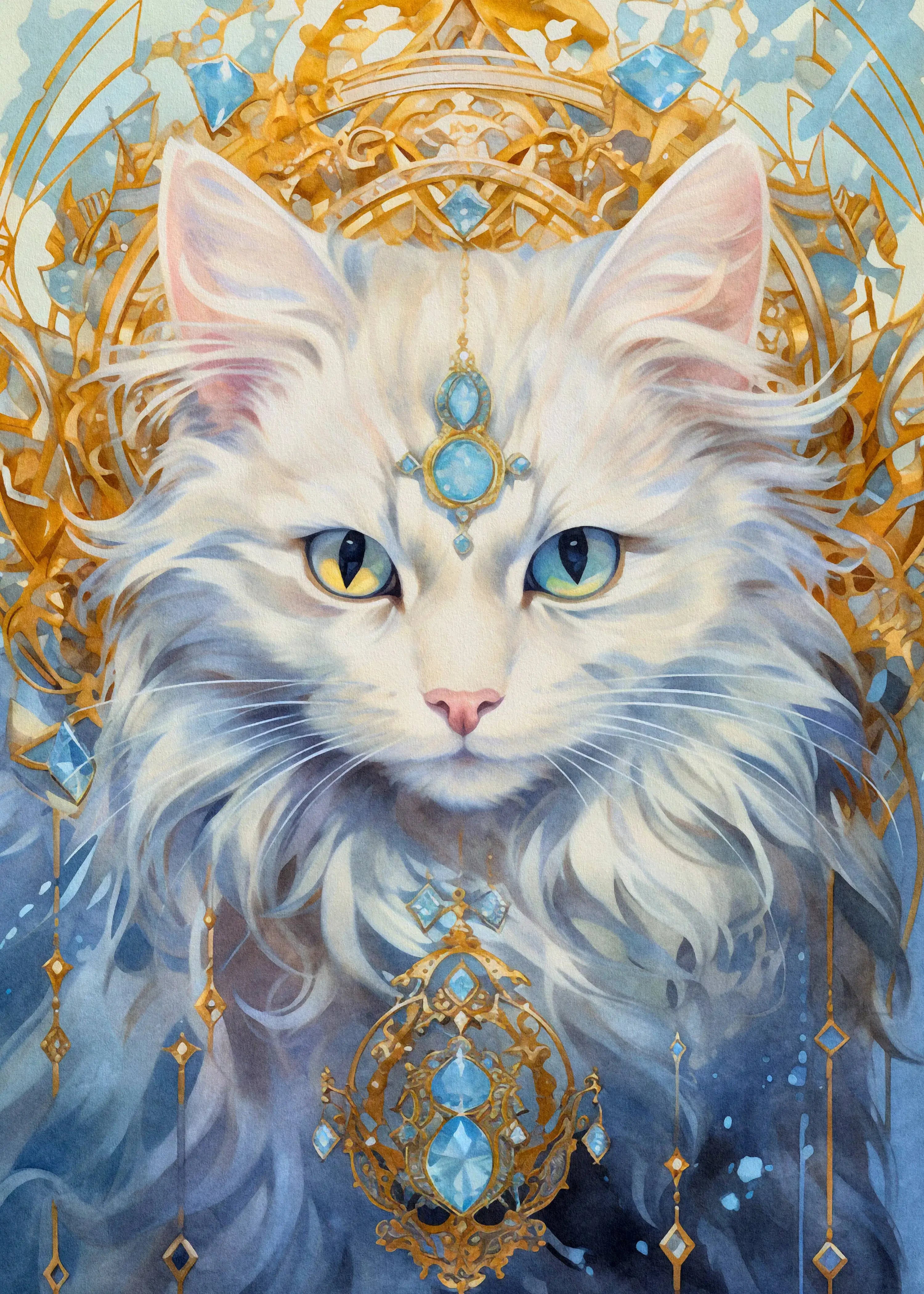 Bedroom Living Room Home Decor Unframed Canvas Cats and Crystals Wall Art Poster Print Special Gift