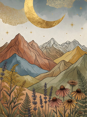 Wall Art Poster Unframed Canvas Retro Boho Celestial Mountain Print For Home Living Room Bedroom Decor Great Gifts