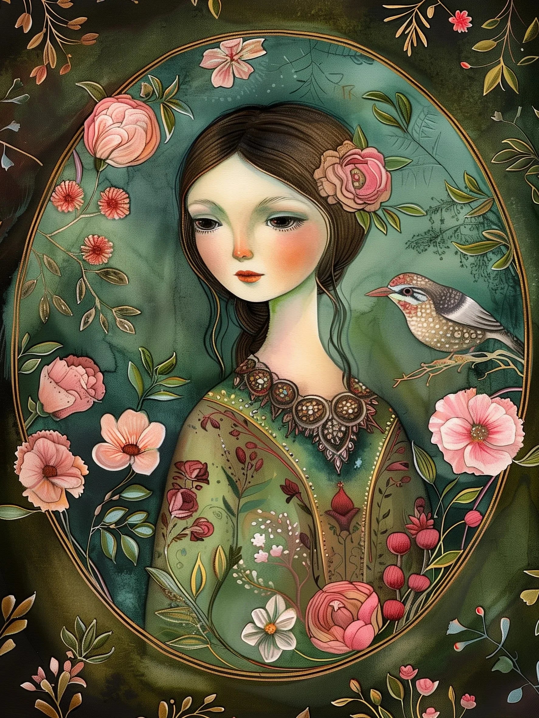 Unframed Canvas Floral Lady Art Print Poster Wall Art for Home Living Room Bedroom Decor & Perfect Present