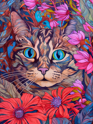 Floral Cats Unframed Canvas Print Poster Wall Art For Living Room Bedroom Home Decor And Gifts