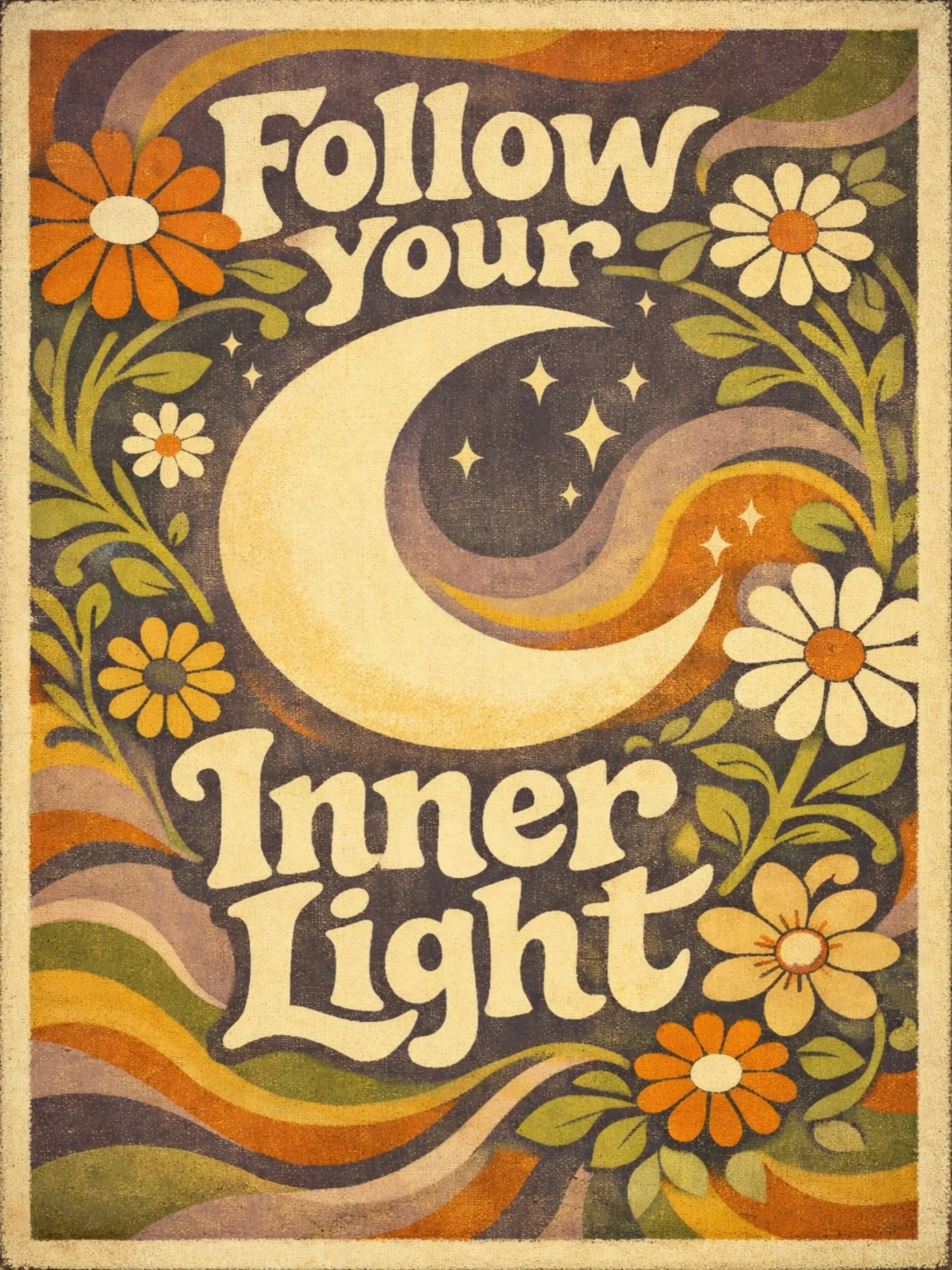Groovy 70s Hippie Art Unframed Canvas Print Poster Wall Decor for Home Bedroom Living Room & Wonderful Present