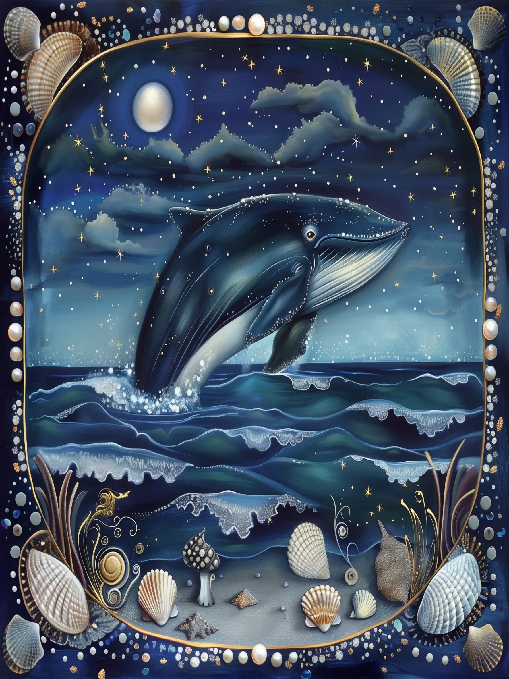 Unframed Canvas Magic Ocean Whales Print Art Poster Modern Wall Decor for Living Room Bedroom Home Decoration & Ideal Gift