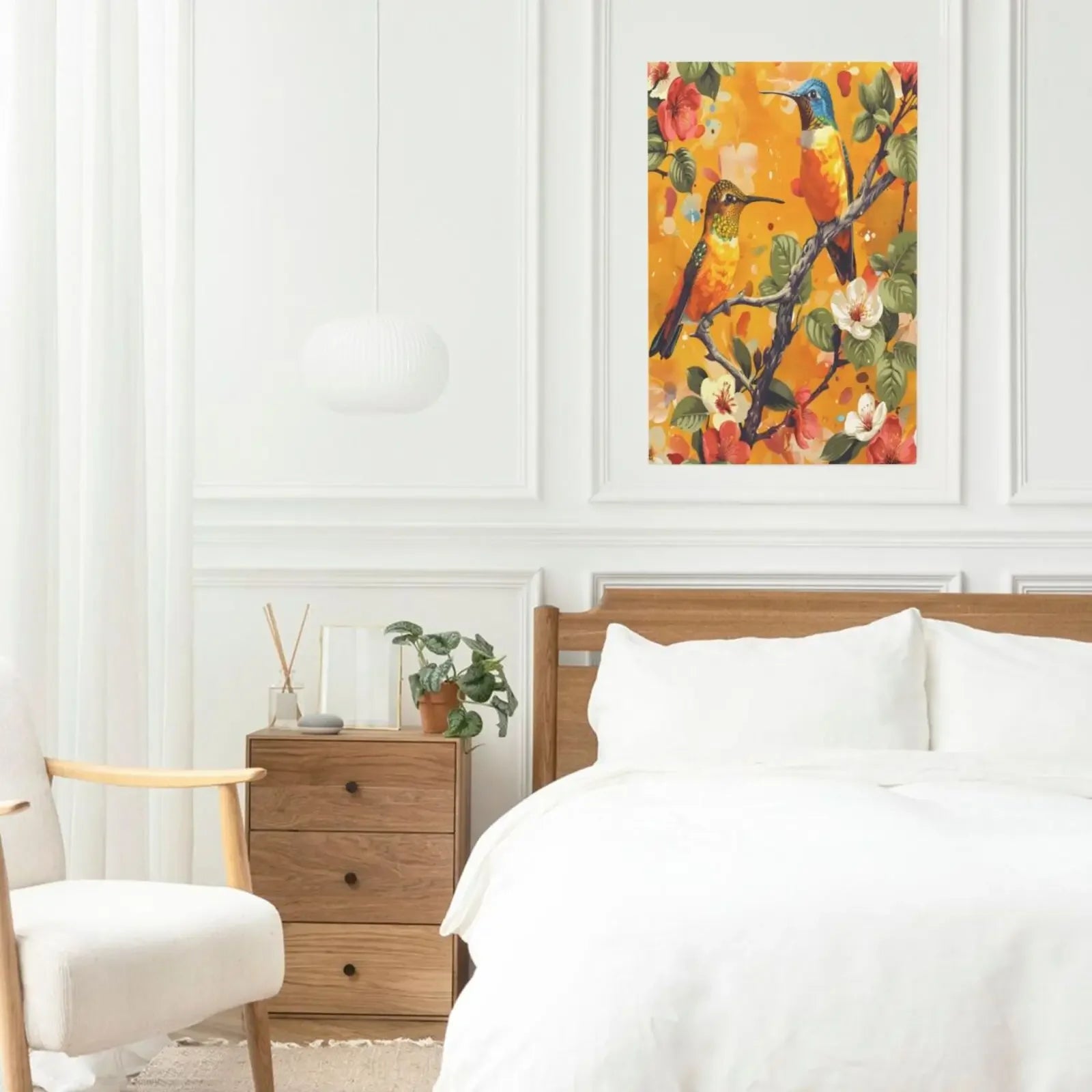 Spring Hummingbird Unframed Canvas Wall Art Print Poster Stylish Decoration for Living Room Bedroom Home & Lovely Present
