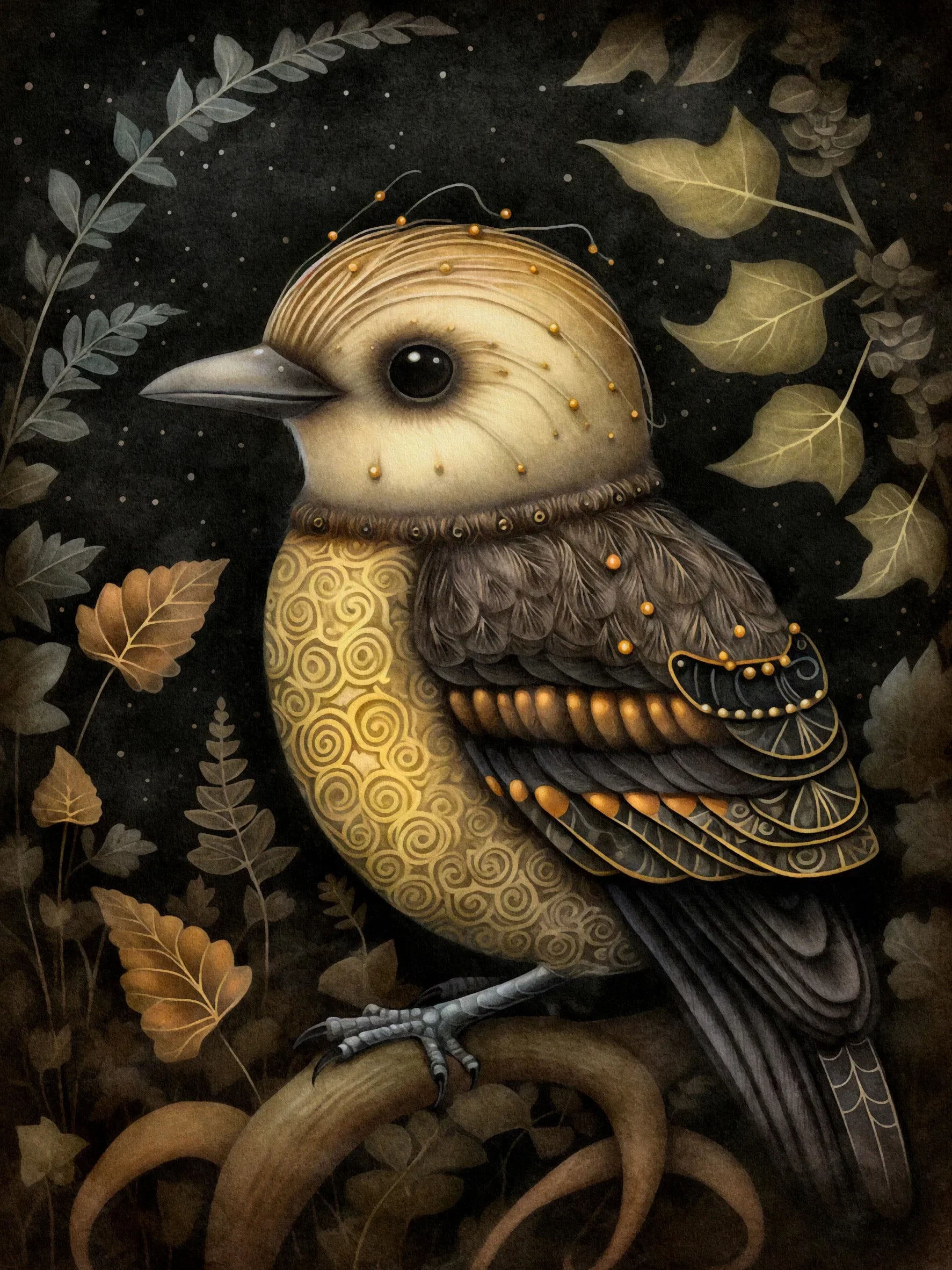 Dark Garden Birds Retro Style Unframed Canvas Print Wall Art Poster For Home Living Room Bedroom Decor Gifts