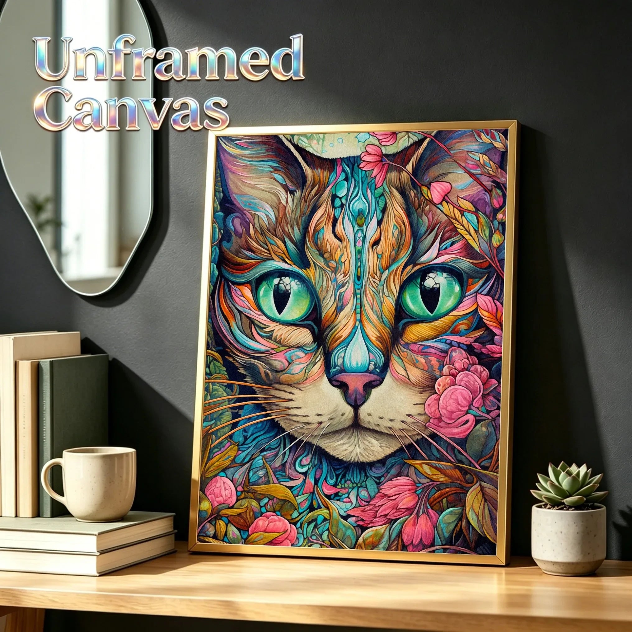 Floral Cats Unframed Canvas Print Poster Wall Art For Living Room Bedroom Home Decor And Gifts