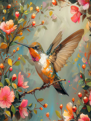 Spring Hummingbird Unframed Canvas Wall Art Print Poster Stylish Decoration for Living Room Bedroom Home & Lovely Present
