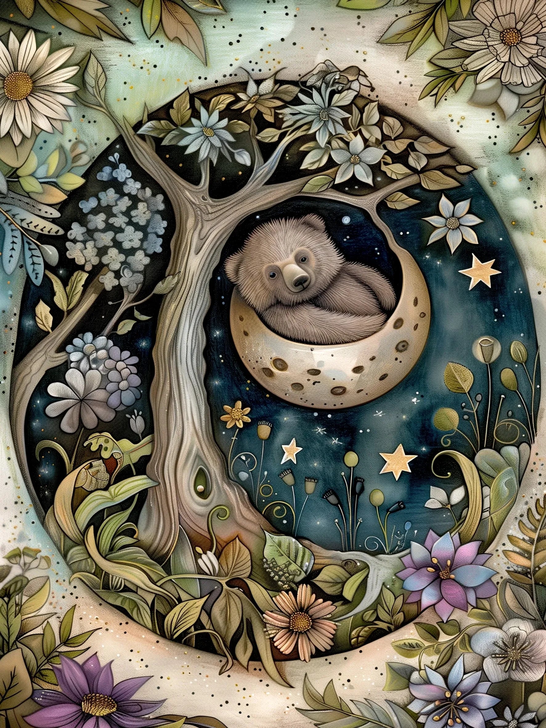 Moon Animals Unframed Canvas Art Poster Chic Wall Decor for Home Living Room Bedroom & Perfect Present