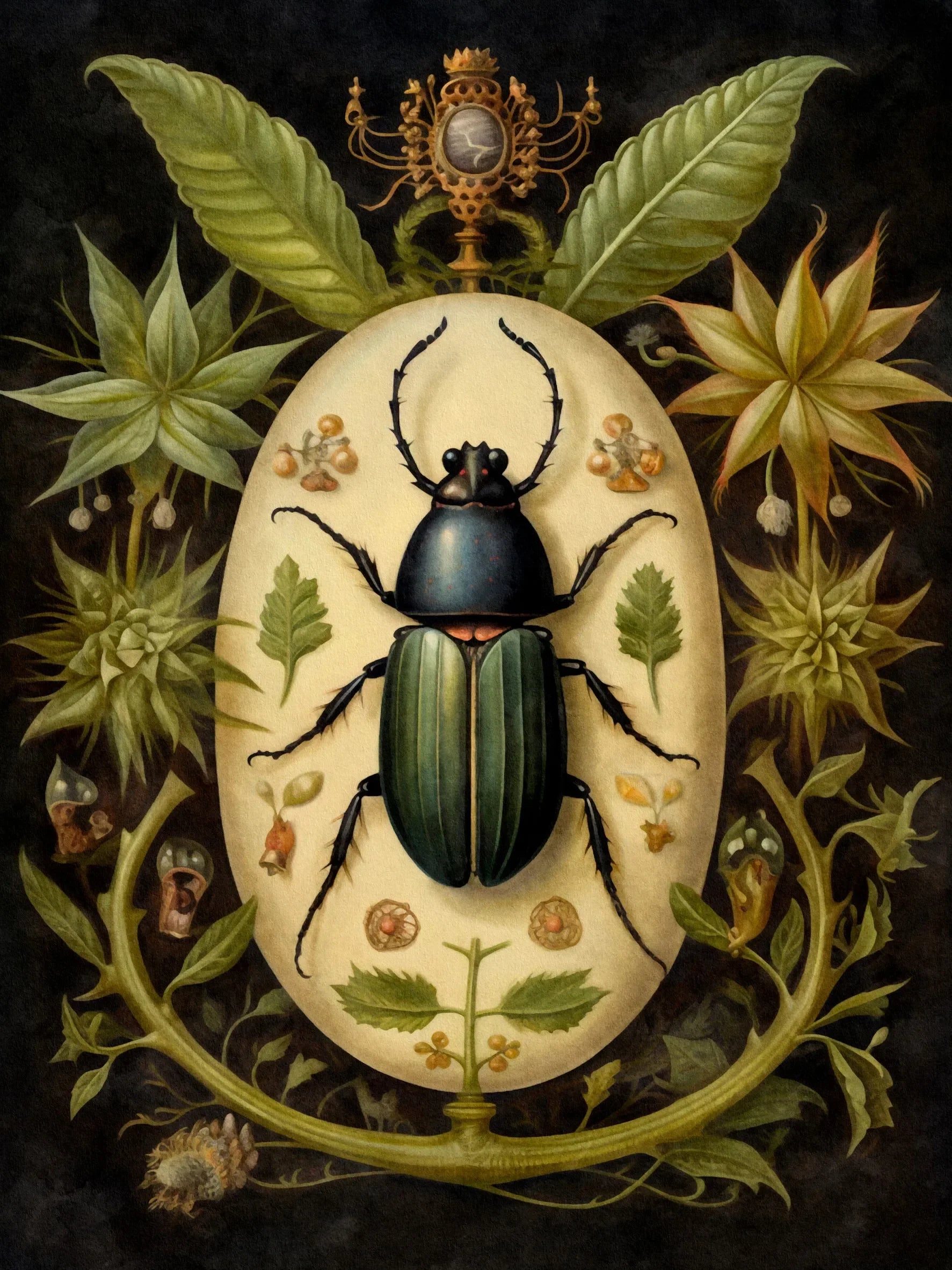 Botanical Beetles Retro Landscape Unframed Canvas Wall Art Poster Print For Home Living Room Bedroom Decor