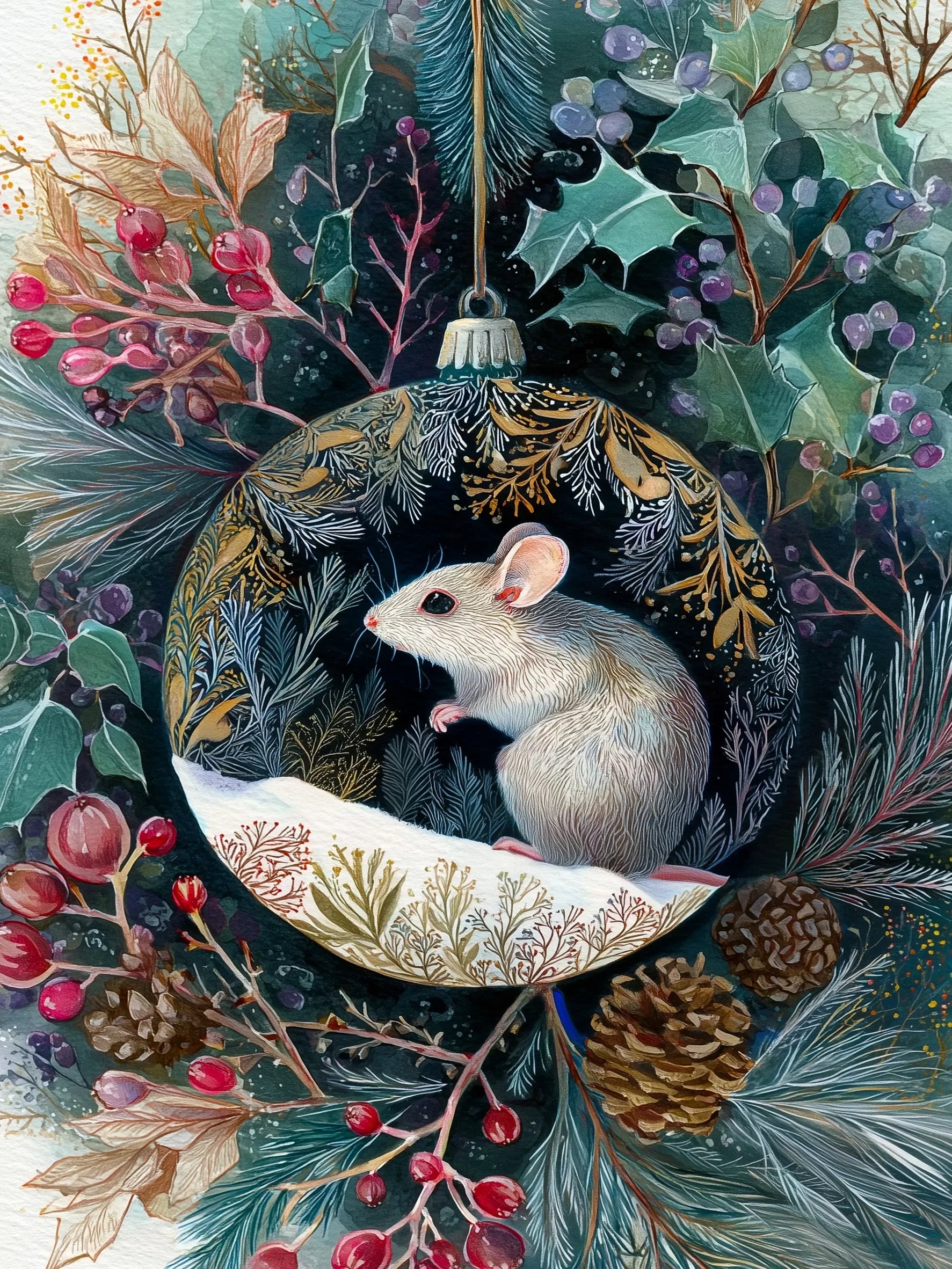 Animals in Christmas Baubles Canvas Unframed Wall Art Print Poster For Living Room Bedroom Home Decor Nice Gifts