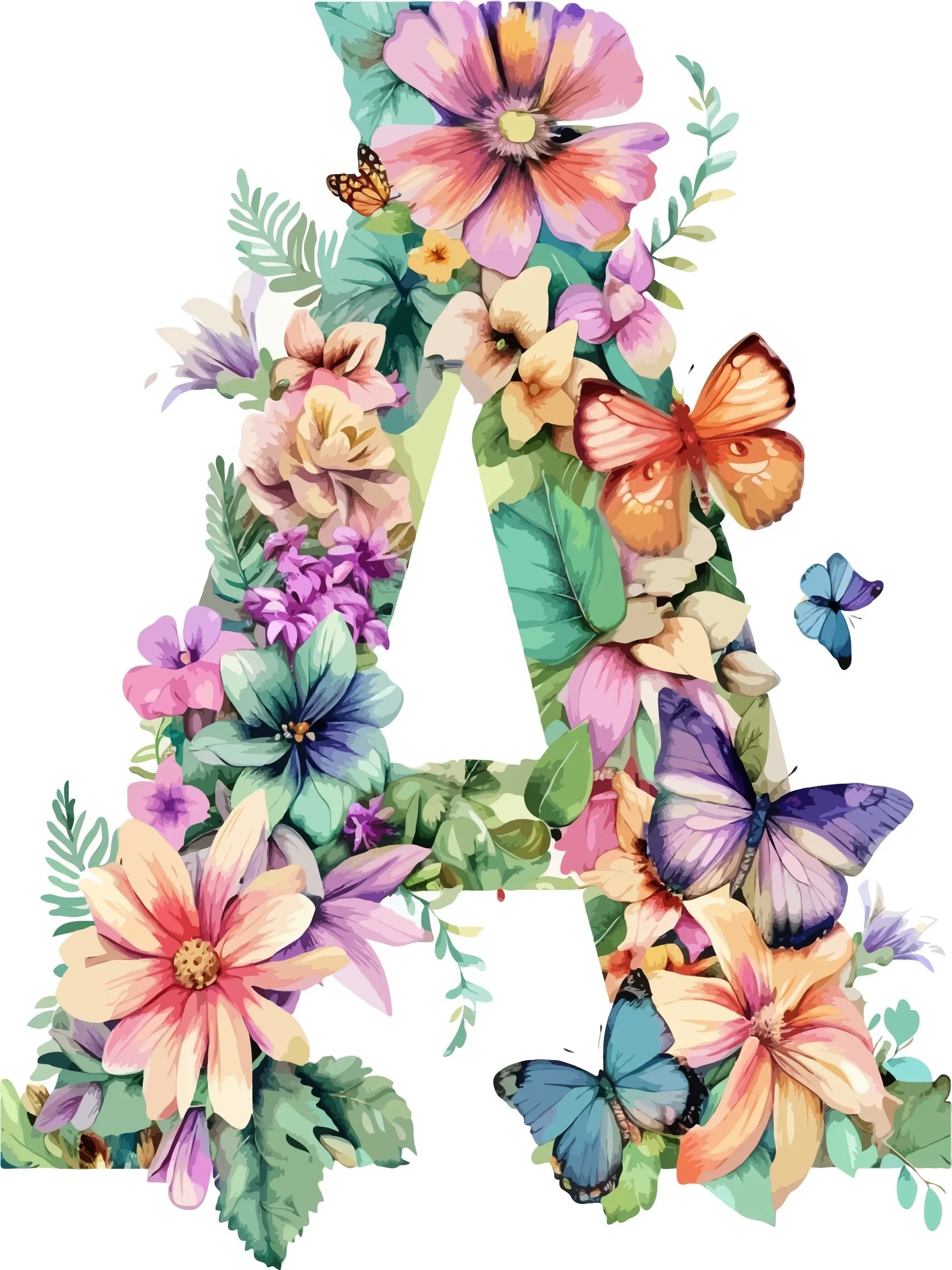 Watercolor Floral Alphabet Canvas Print Unframed Wall Art Poster Home Decoration for Bedroom Living Room & Great Gift Idea