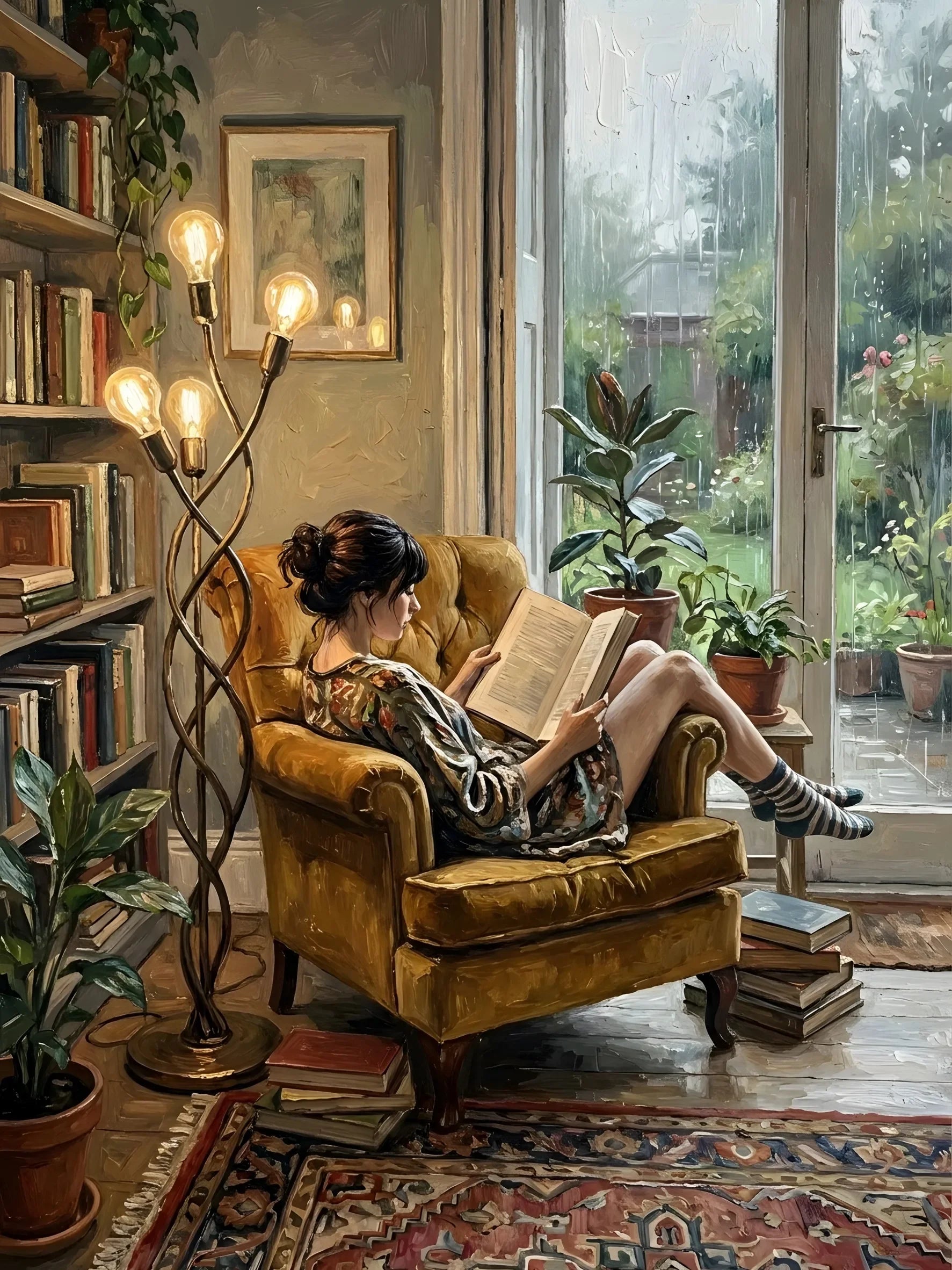 Vintage Reading Moment Scene Canvas Art Unframed Wall Poster Cozy Home Decoration for Bedroom Living Room & Perfect Gift