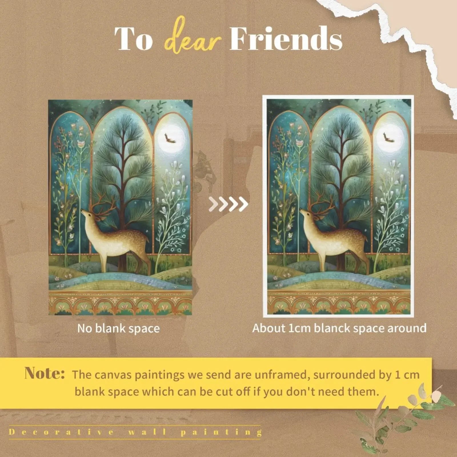 Home Decor Unframed Canvas Print Retro Divided Woodland Scenes Wall Art Poster For Living Room Bedroom Decoration Gift