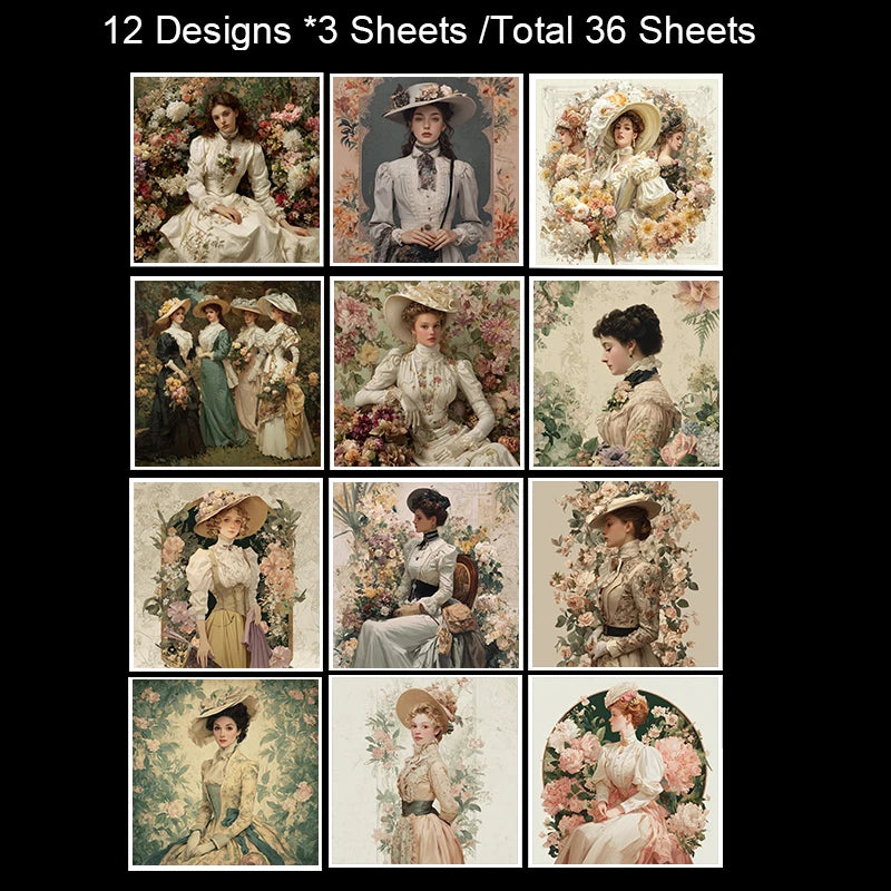 36 Sheets 6"x6" Scrapbook Paper Pack: Vintage Map & Flower Prints for Scrapbooking, Origami, Junk Journal & Card DIY .