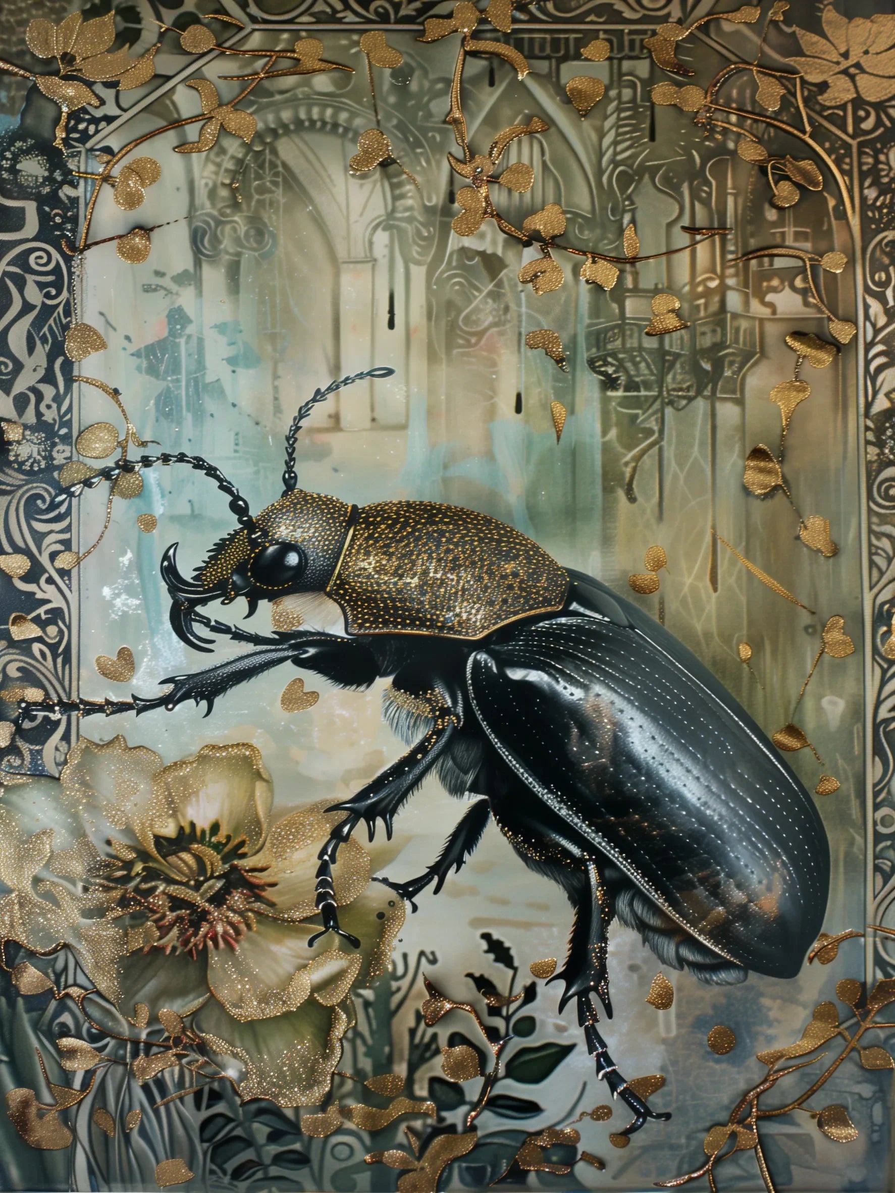Gothic Beetle Wall Art Unframed Canvas Print Poster Fashion Home Decor for Bedroom Living Room & Special Present