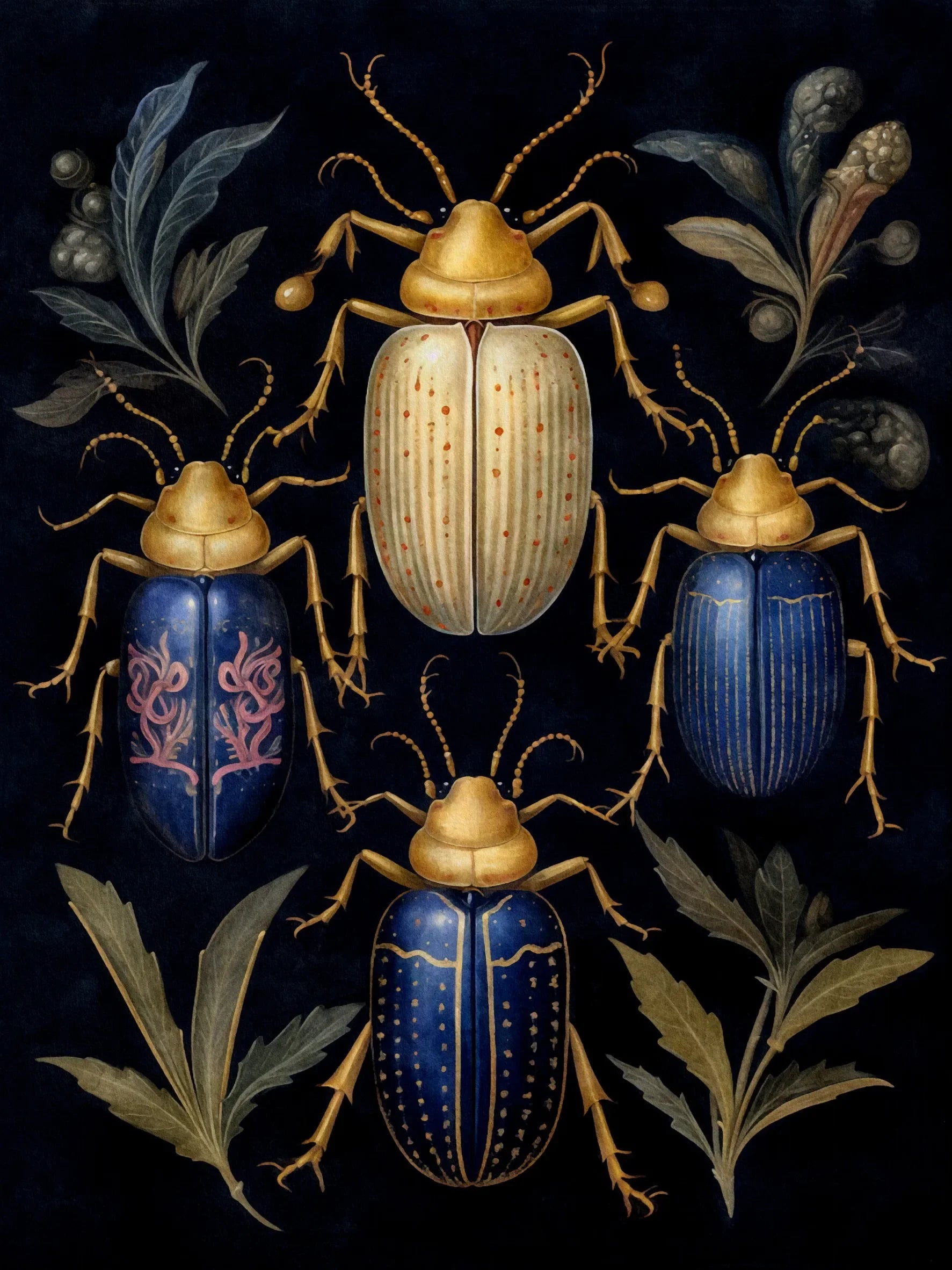 Botanical Beetles Retro Landscape Unframed Canvas Wall Art Poster Print For Home Living Room Bedroom Decor