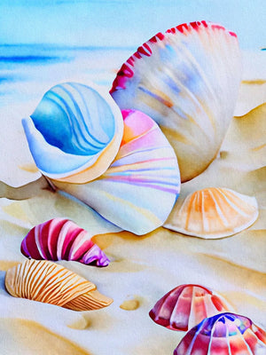 Seashell & Beach Unframed Canvas Art Print Wall Poster Home Decor for Living Room Bedroom & Fine Present