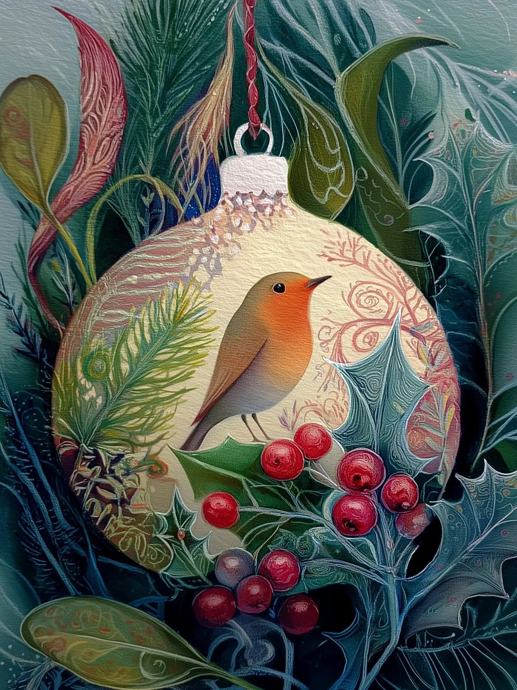 Animals in Christmas Baubles Canvas Unframed Wall Art Print Poster For Living Room Bedroom Home Decor Nice Gifts