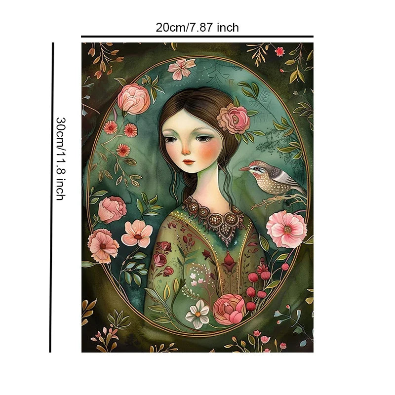 Unframed Canvas Floral Lady Art Print Poster Wall Art for Home Living Room Bedroom Decor & Perfect Present