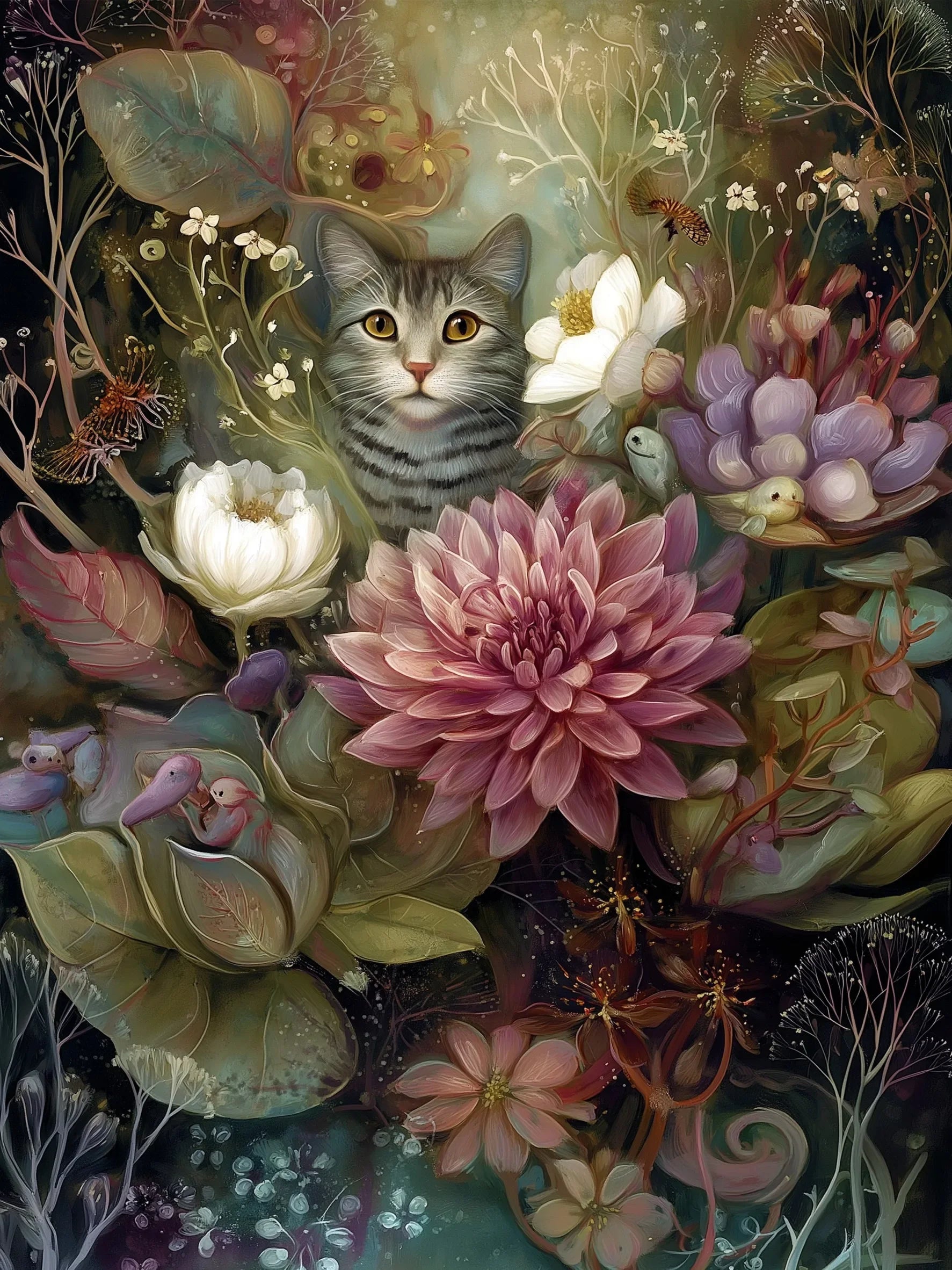 Flowers & Animals Print Unframed Canvas Art Poster Modern Wall Decor for Bedroom Living Room & Wonderful Gift Choice