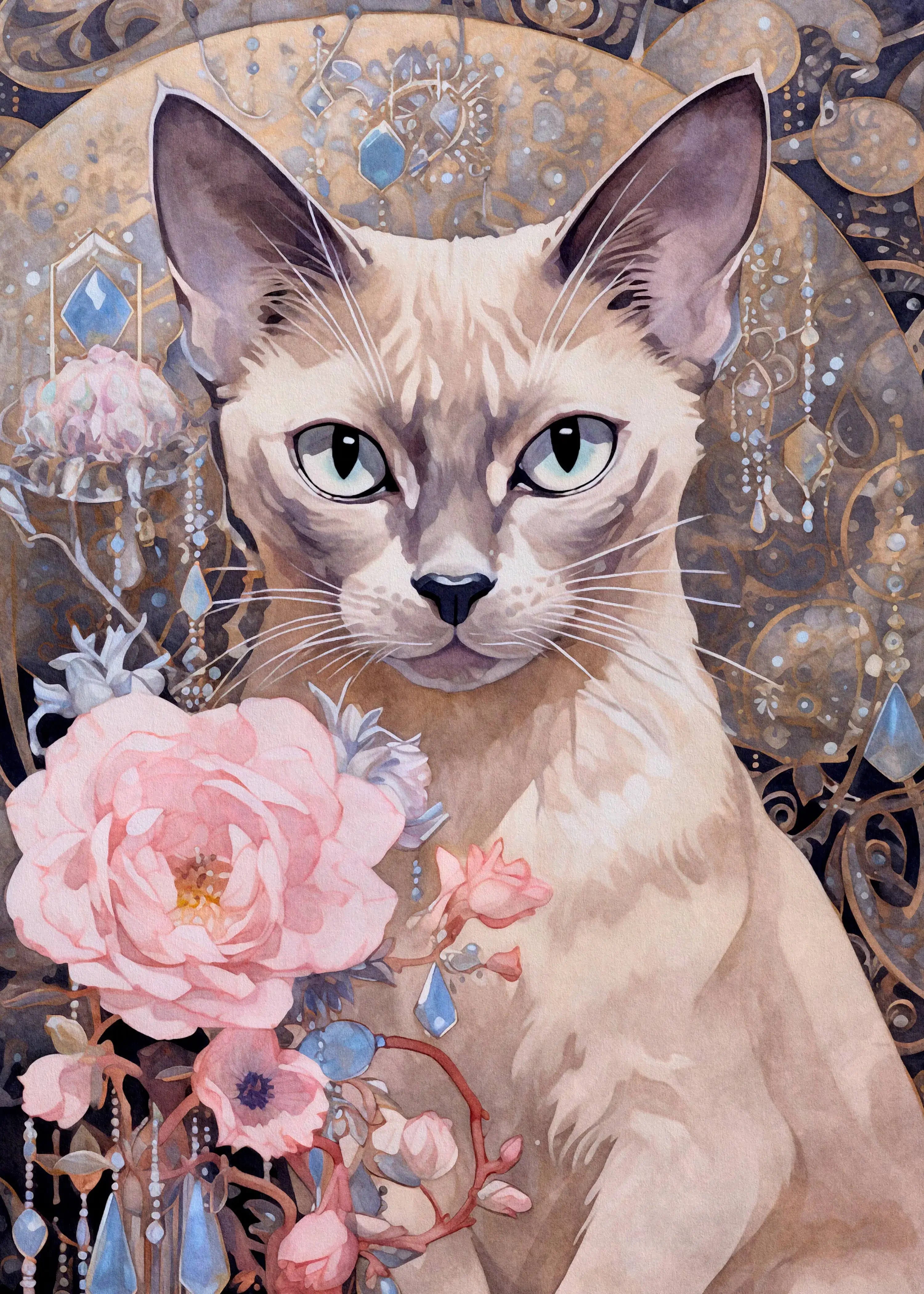 Bedroom Living Room Home Decor Unframed Canvas Cats and Crystals Wall Art Poster Print Special Gift