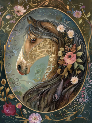 Retro Floral Horse Unframed Canvas Art Print Poster Wall Decor For Living Room Bedroom Home Decoration Ideal Gift