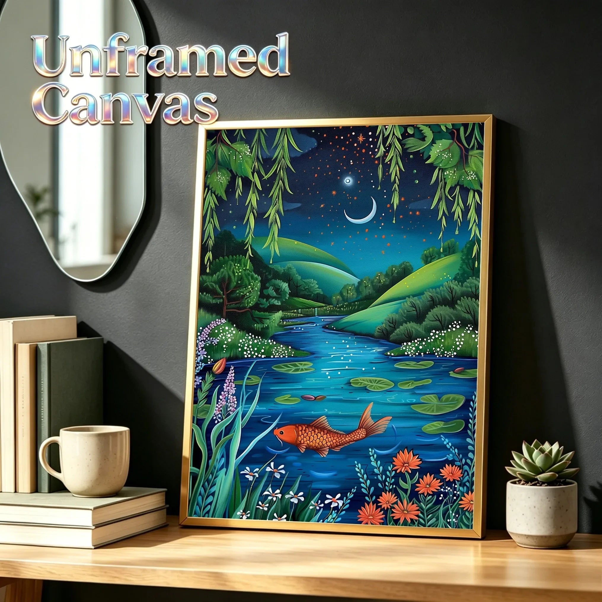 Nighttime Hills Artwork Unframed Canvas Print Poster Wall Picture for Bedroom Living Room Home Decor & Lovely Gift
