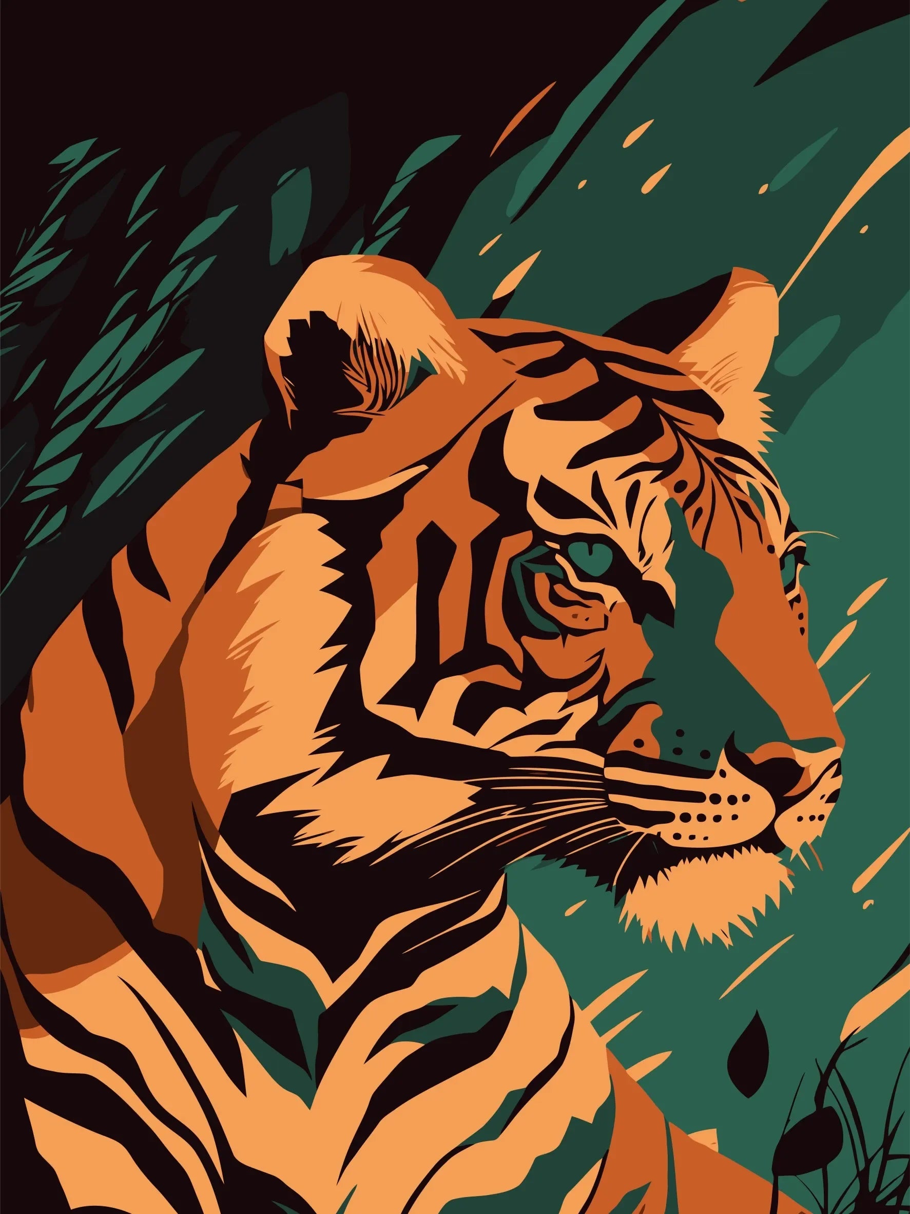 Canvas Art Tiger Illustration Art Print Unframed Wall Poster Home Decoration for Bedroom Living Room & Great Present